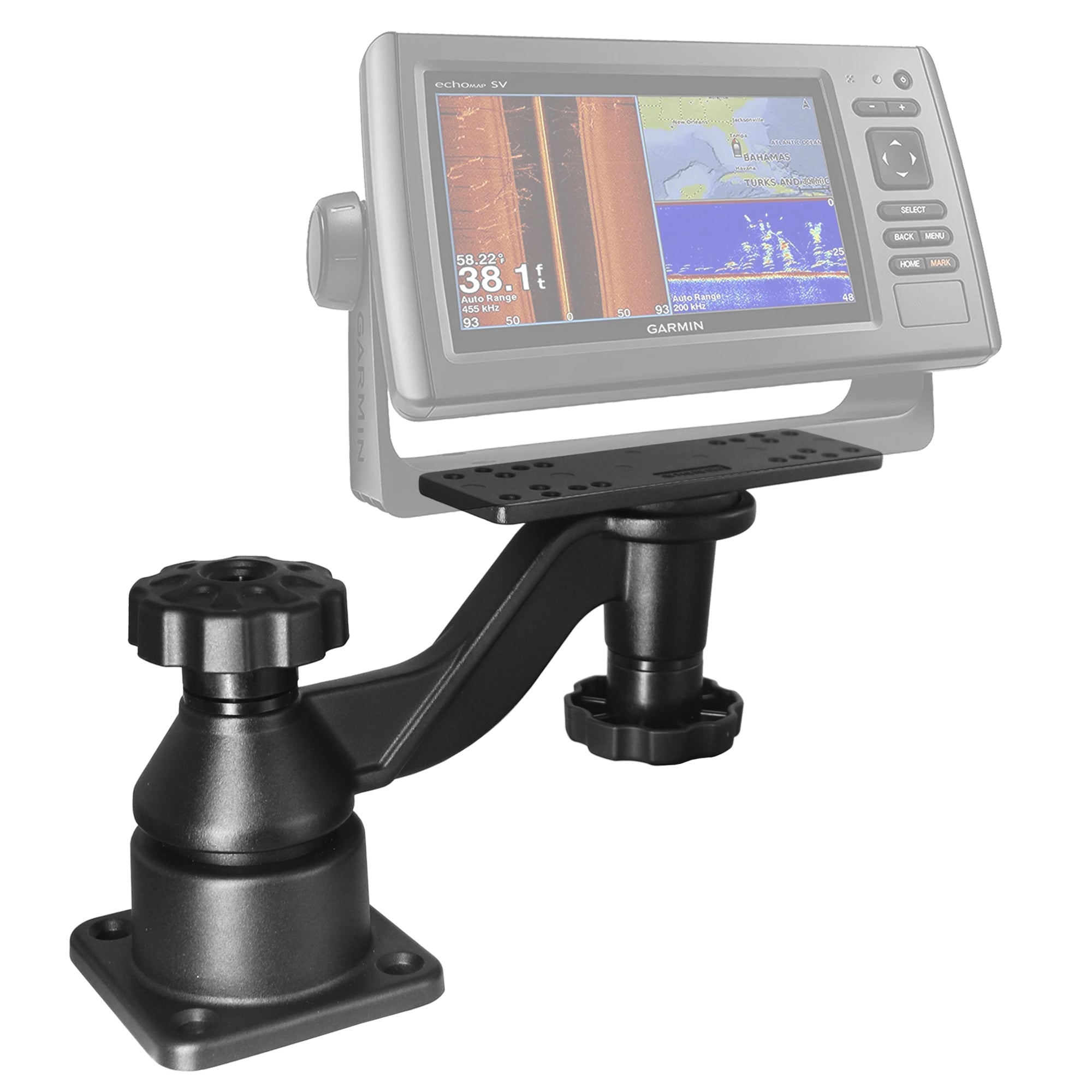 All Aluminium Fish Finder/Chartplotter Mount, 360° Swivel Adjustable, Securely Holds 7" to 16" Screens (Flat Mounting)