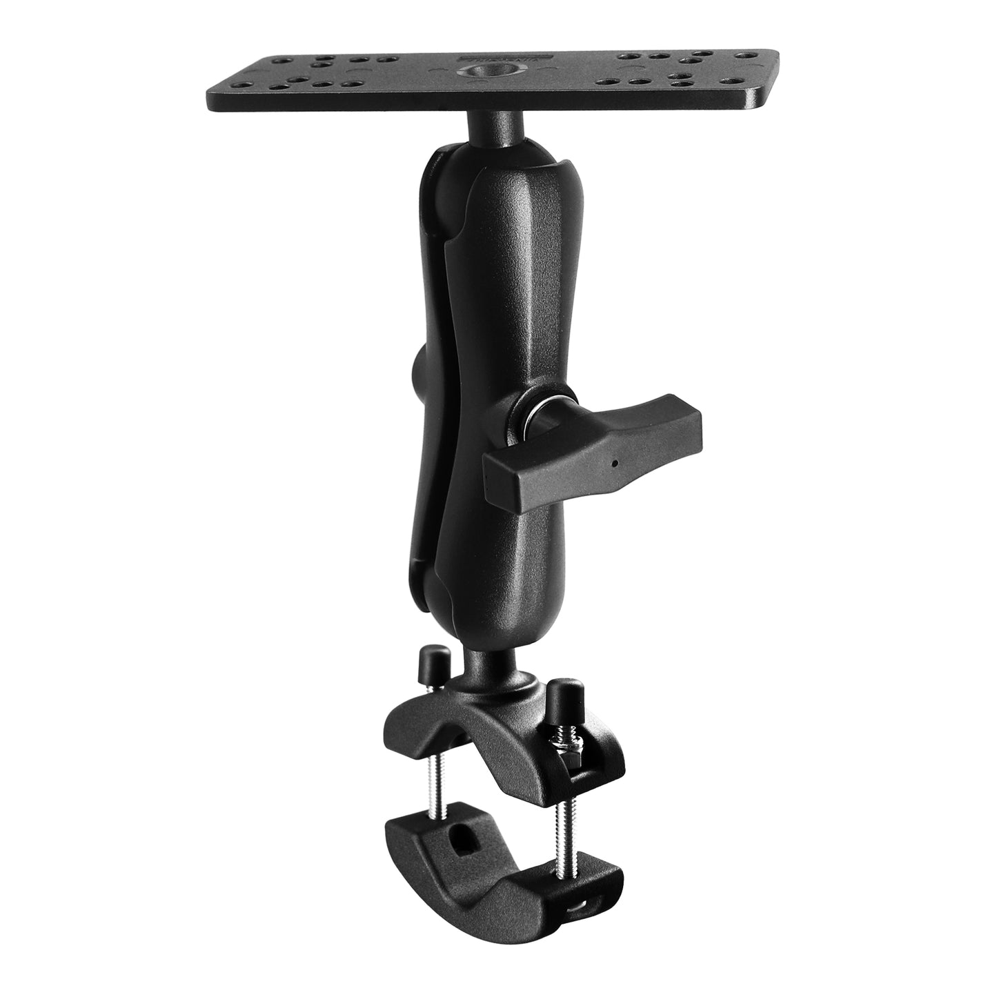 WINDFRD 1.5" Ball Aluminum Fish Finder Mount with Clamp Mount Base for Rails 1.18'' to 2'' in Diameter, Medium Arm Marine Electronic/Depth Finder Mount for Boat, Compatible with Garmin, Lowrance and More