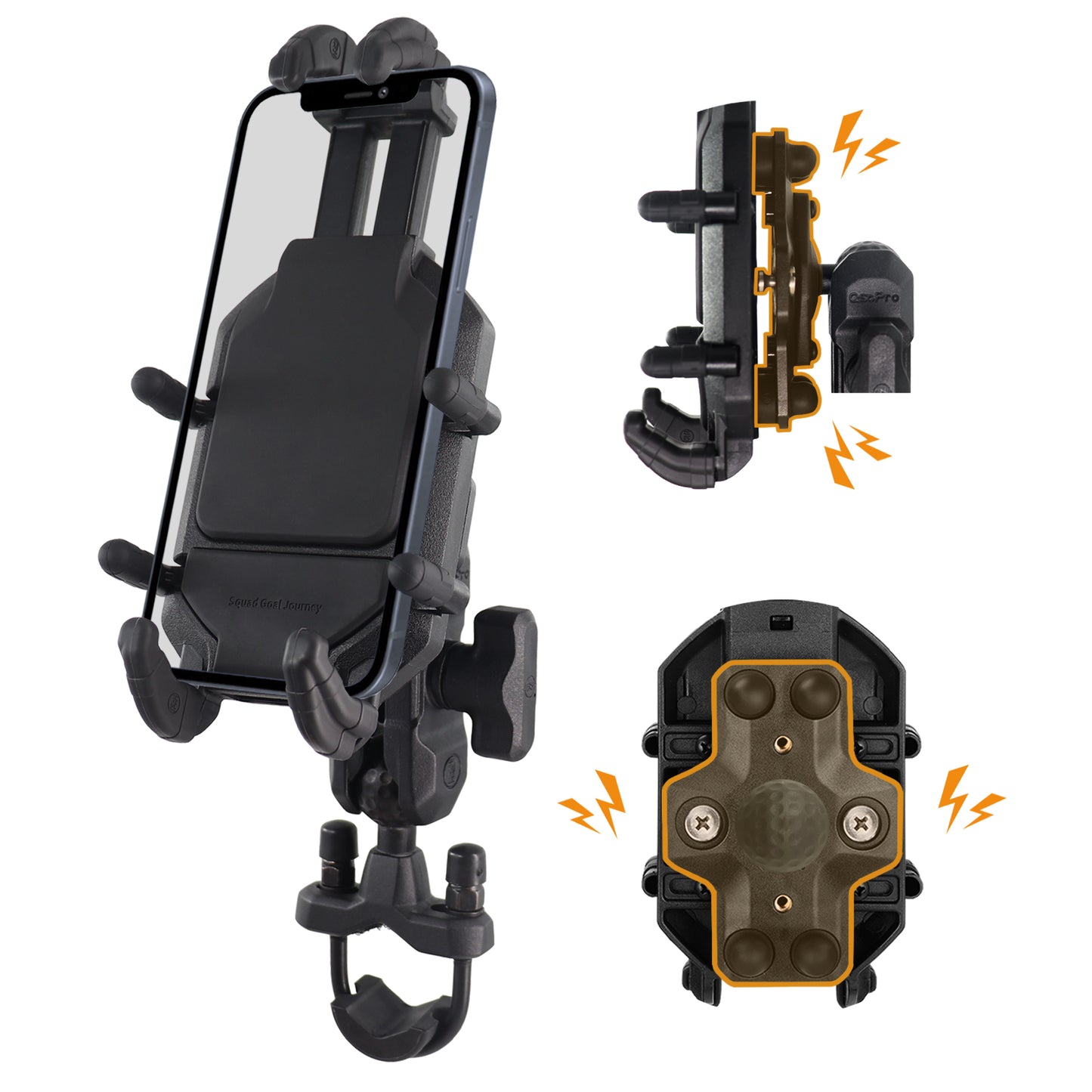 Support de téléphone pour moto avec amortisseur de vibrations et base pour guidon