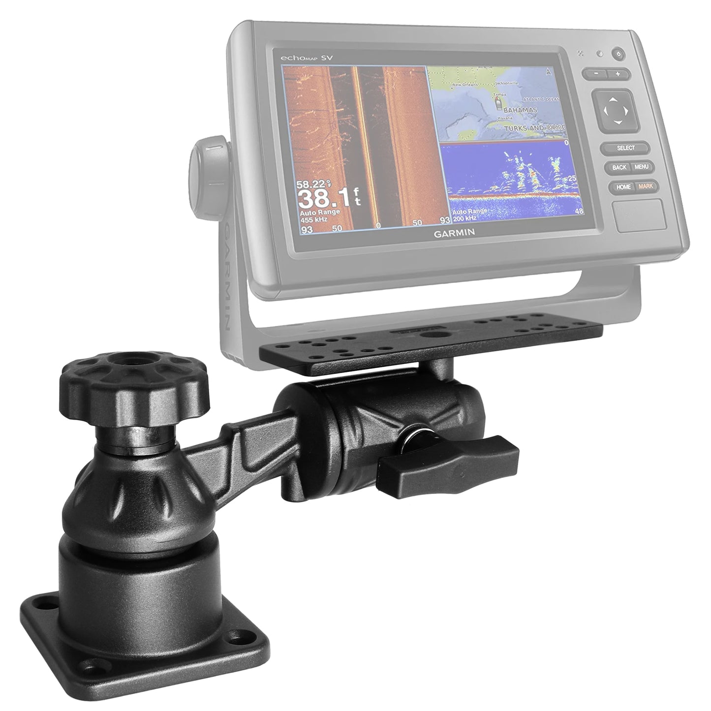 All Aluminium Fish Finder Mount with 1.5" / C Size Ball, Reinforced Arm Marine Electronic Mount, Compatible with Garmin, Lowrance and More Depth Finder(Flat Mounting)