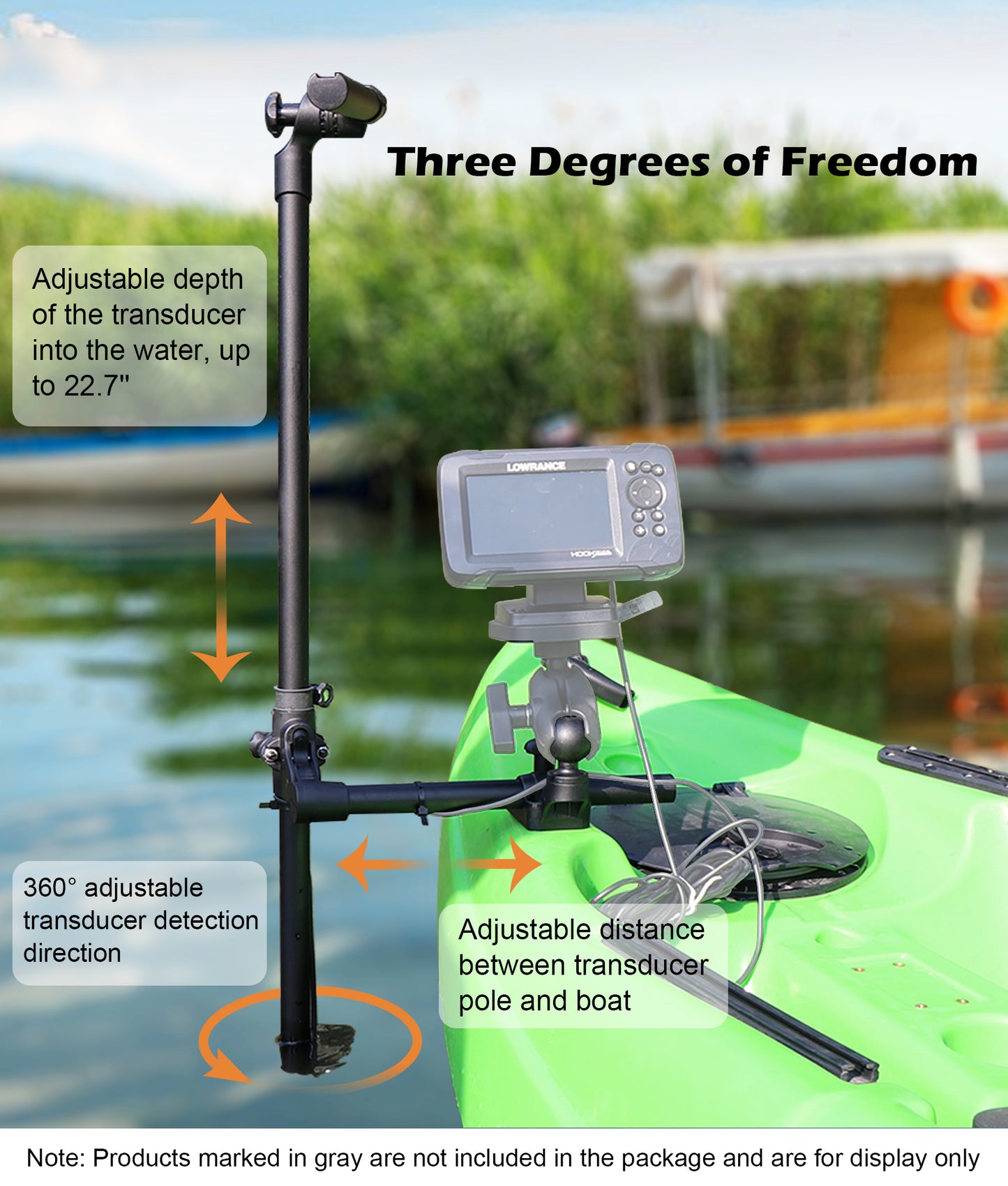 Support de perche pour sondeur Livescope pour kayak, support de sondeur LiveScope pour Garmin et Lowrance, base à visser avec rotule de 1,5", compatible avec les supports RAM à bras double de taille C (moyen)