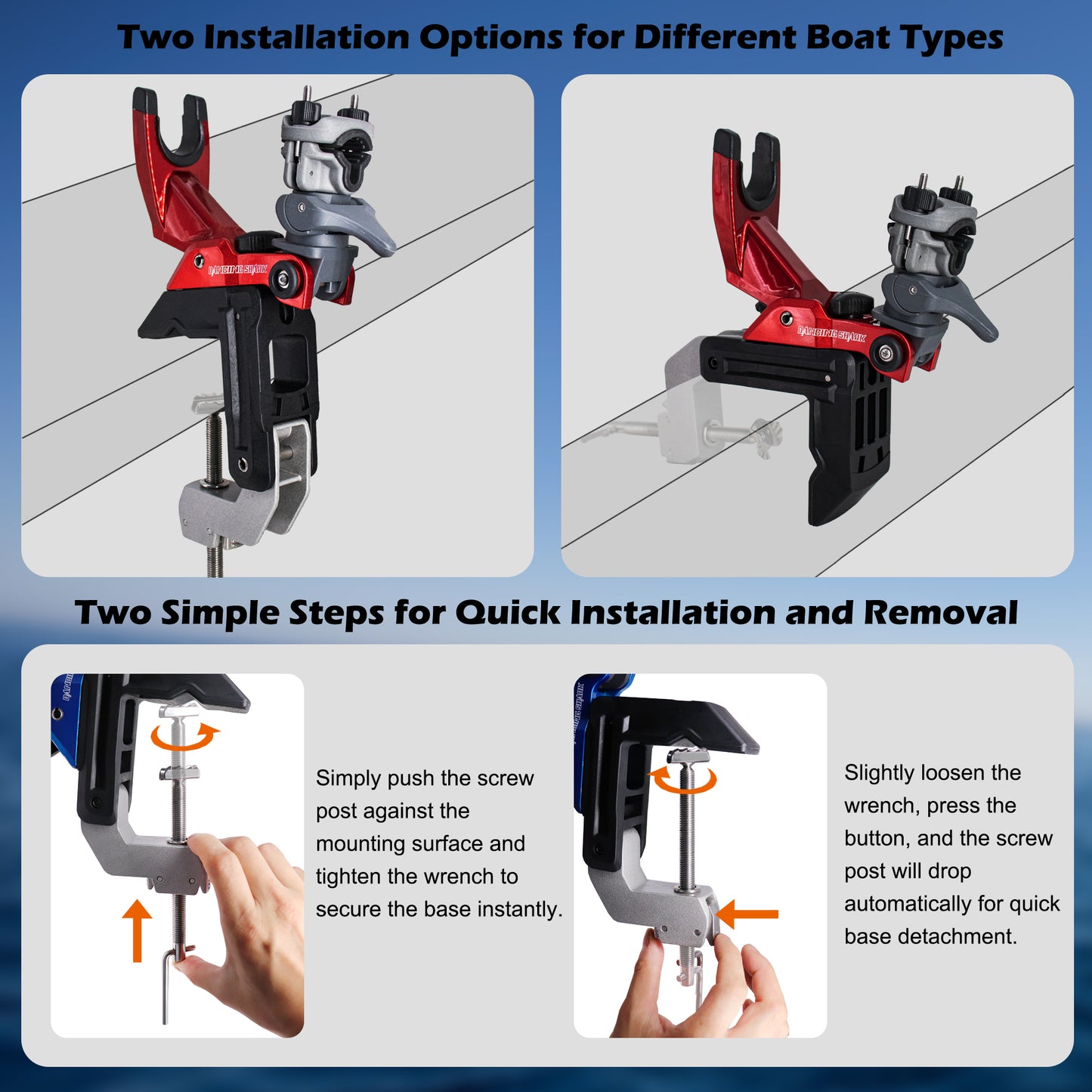 WINDFRD Offshore Trolling Fishing Rod Holder with Enlarge Clamp for Boat, Heavy-Duty for Big Game Fishing Rod, Innovative 1S Quick Release