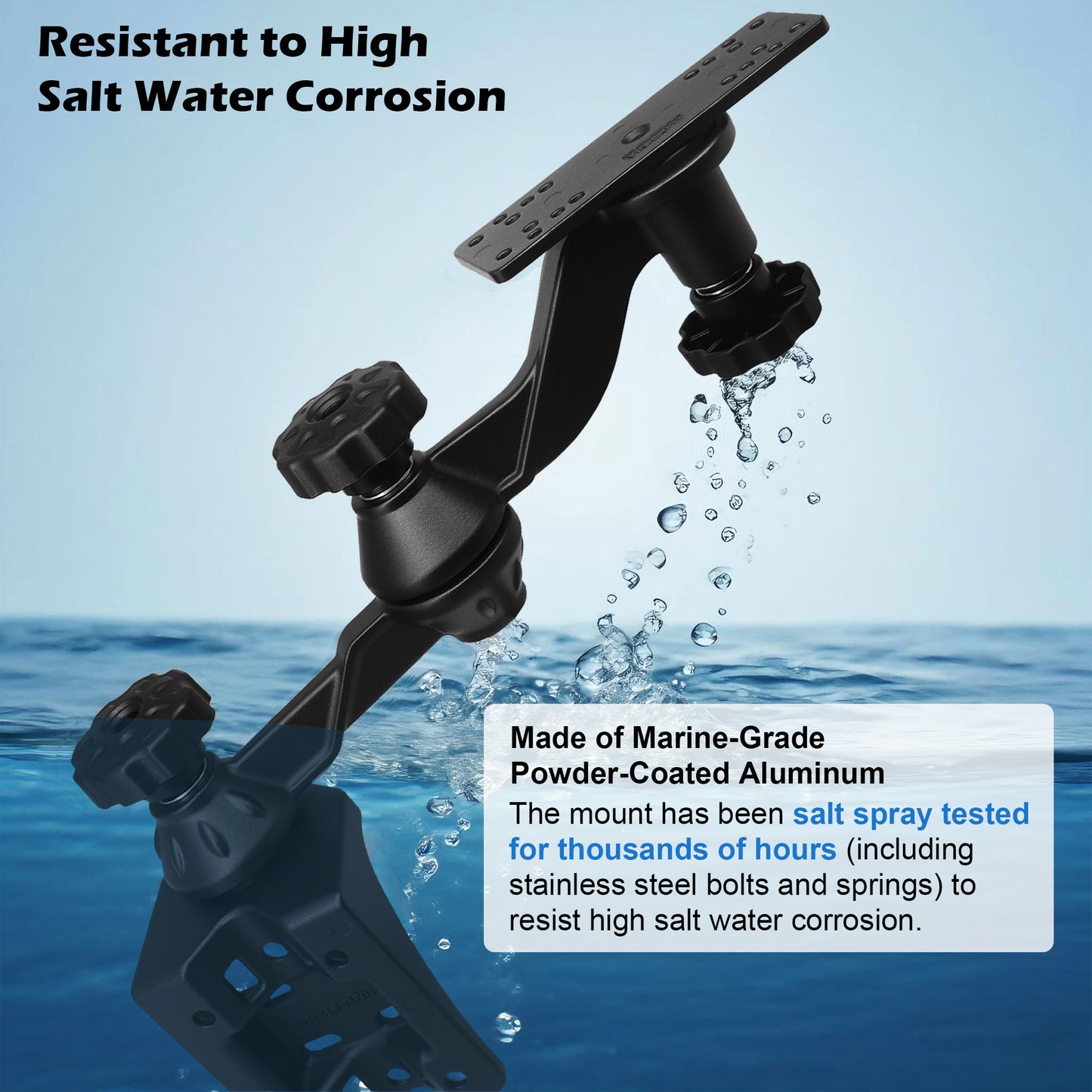 WINDFRD Aluminum Fish Finder Mount, Marine Electronics Mount with Reinforced Dual-joint 360° Swivel Adjustable Arm for 7"-16" Large Depth Finder Screen, Compatible with Garmin, Lowrance, Humminbird and More
