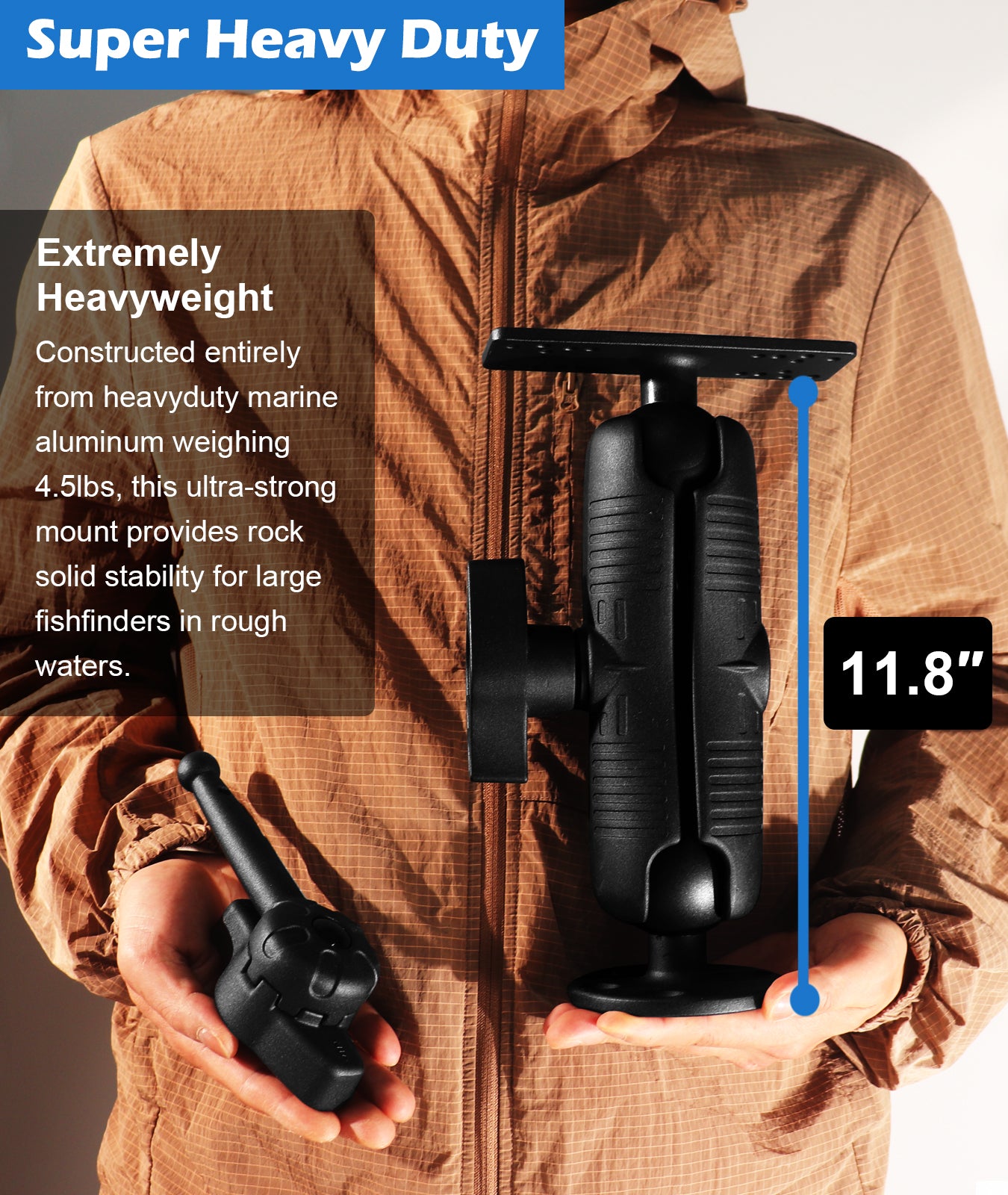 WINDFRD All Aluminum D Size/2.25" Ball Fish Finder Mount with wrench for 7" to 16" Large Fishfinder, Compatible with Garmin, Lowrance, Humminbird and More Marine Electronic Depth Finder