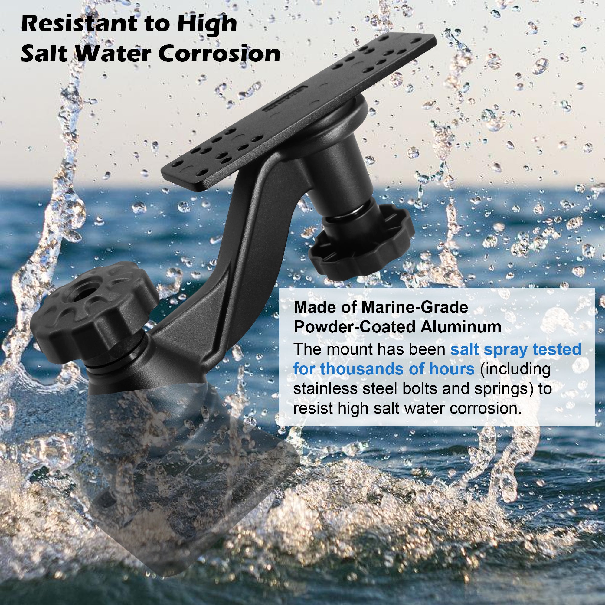 All Aluminium Fish Finder/Chartplotter Mount, 360° Swivel Adjustable, Securely Holds 7" to 16" Screens (Flat Mounting)