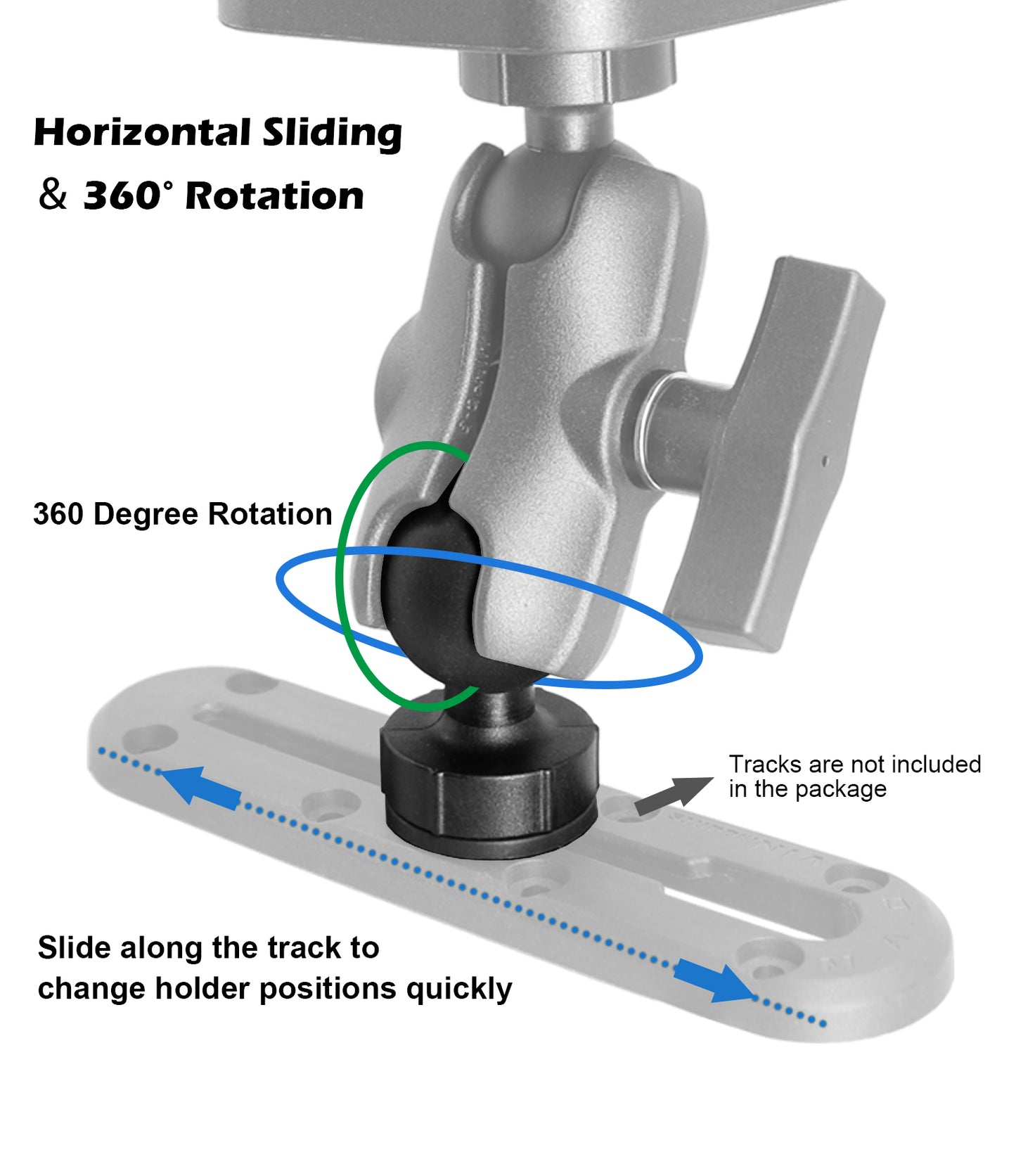 WINDFRD Lot de 2 supports à rotule de 1,5" avec fixation par boulon en T pour rail de kayak/bateau, compatibles avec RAM, Arkon, iBolt et autres supports à rotule de 1,5"/taille C, pour support de détecteur de poissons/GPS