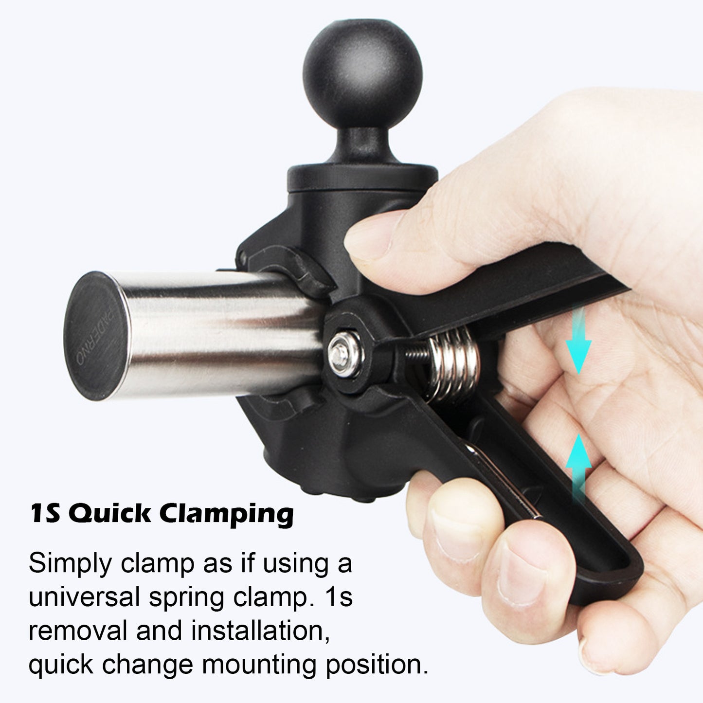 1S Quick Clamp, Handlebar Clamp Mount Base with 1'' Ball for 0.87"-1.57" Rails, Table/Desk Clip, Compatible with RAM Mounts B Size/1" Ball Double Socket Arm