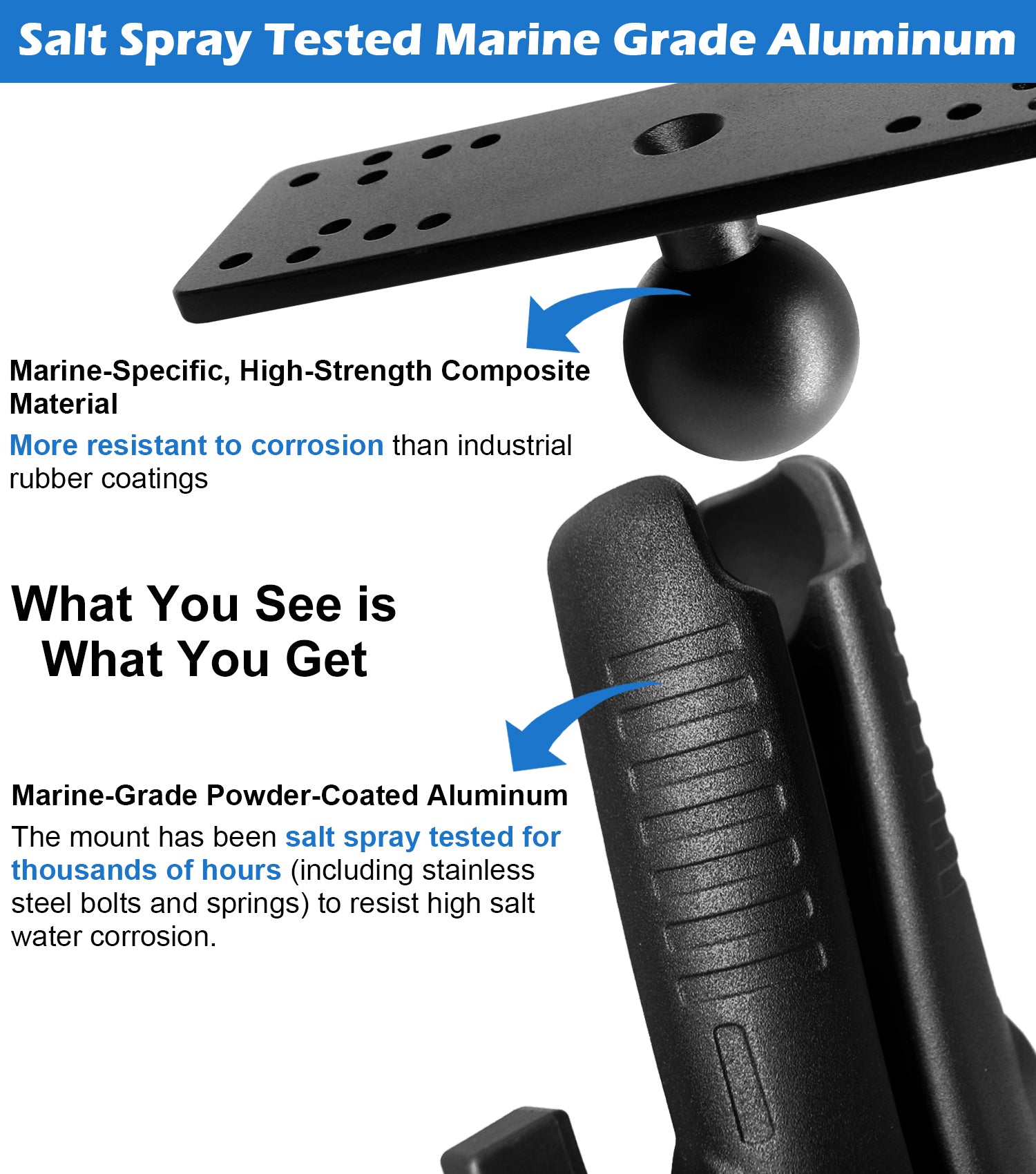 Aluminum Fish Finder Mount with 1.5" / C Size Ball, Heavy Duty 9.1" Long Arm
