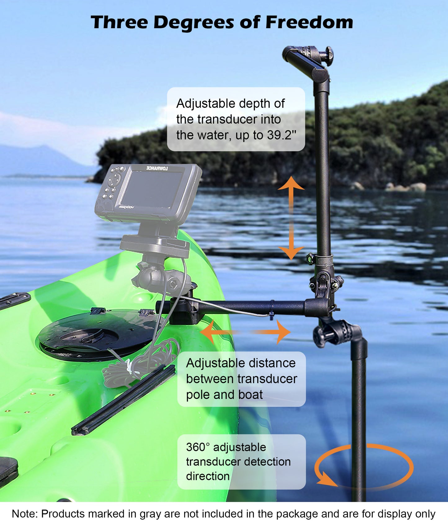 Support de perche pour sondeur Livescope pour kayak, support de sondeur LiveScope pour Garmin et Lowrance, compatible avec les supports RAM, bras à double douille de taille C/1,5" (extension pliable)