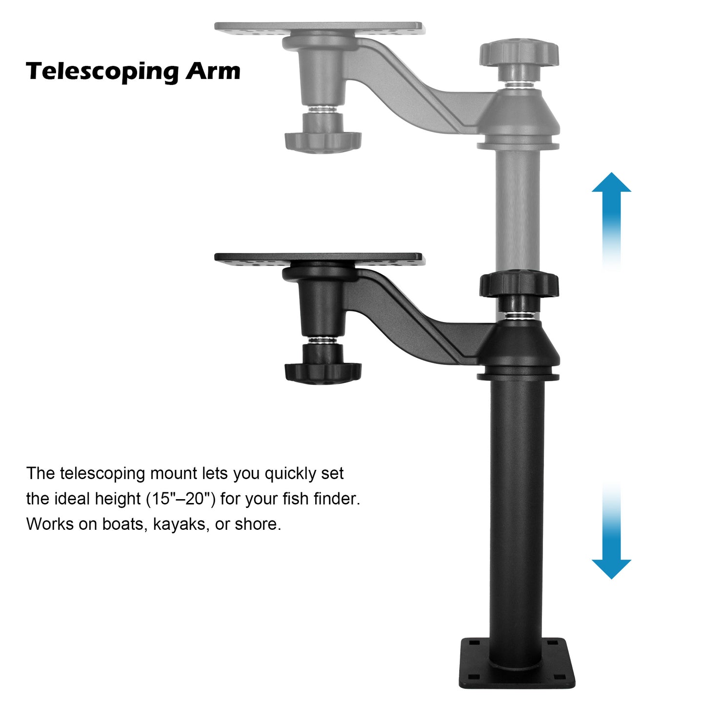 WINDFRD Aluminum Height Telescopic Fish Finder Mount, Marine Electronics Mount with Reinforced Horizontal Swing Arm for 7"-16" Large Depth Finder Display, Compatible with Garmin, Lowrance, Humminbird and More
