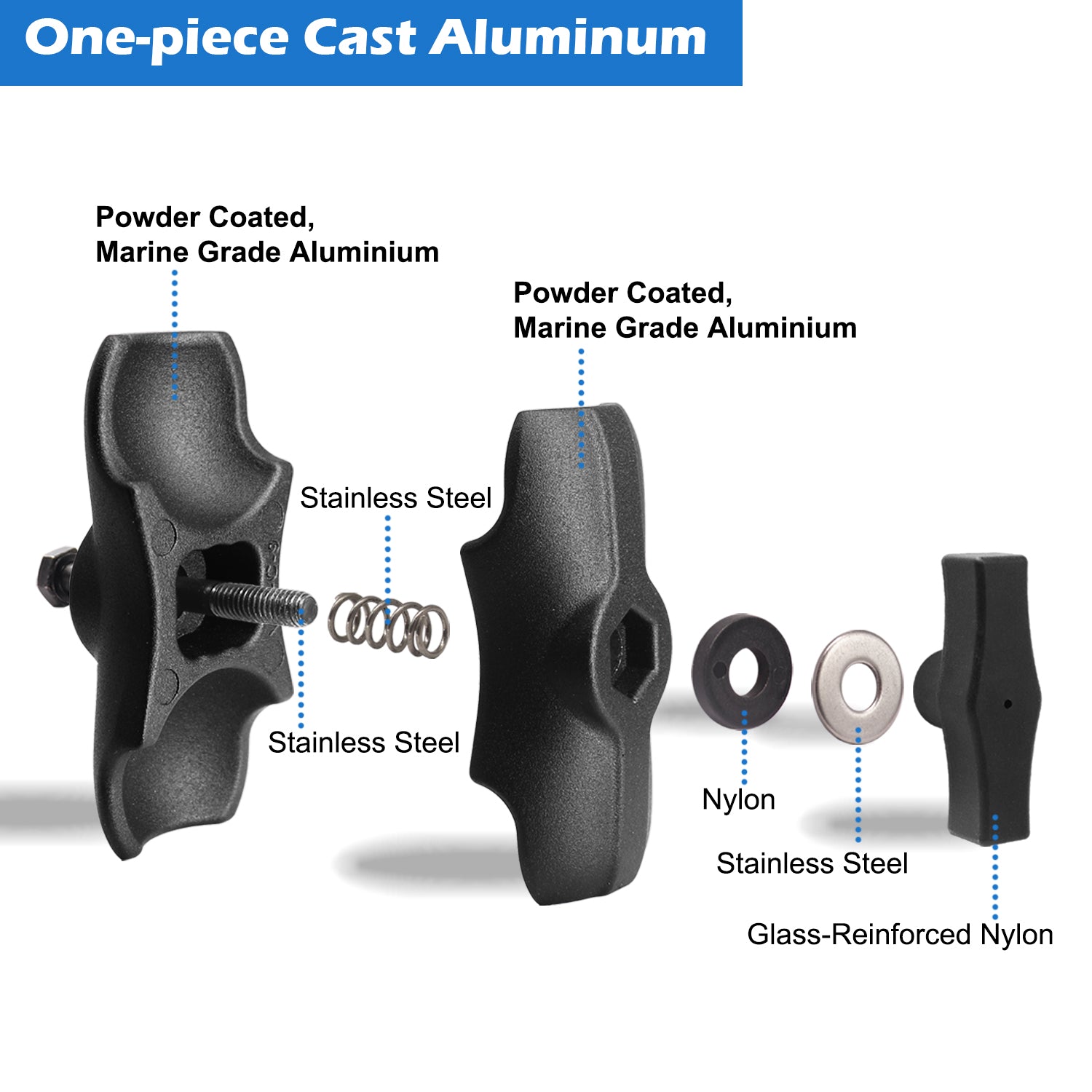 Aluminum Short (3.35") Double Socket Arm for 1.5 Inches/C Size / 38mm Ball Accessories