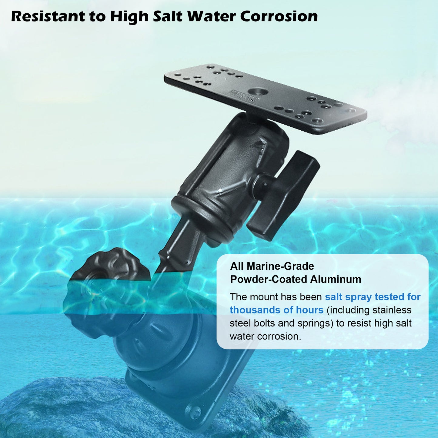All Aluminium Fish Finder Mount with 1.5" / C Size Ball, Reinforced Arm Marine Electronic Mount, Compatible with Garmin, Lowrance and More Depth Finder(Flat Mounting)