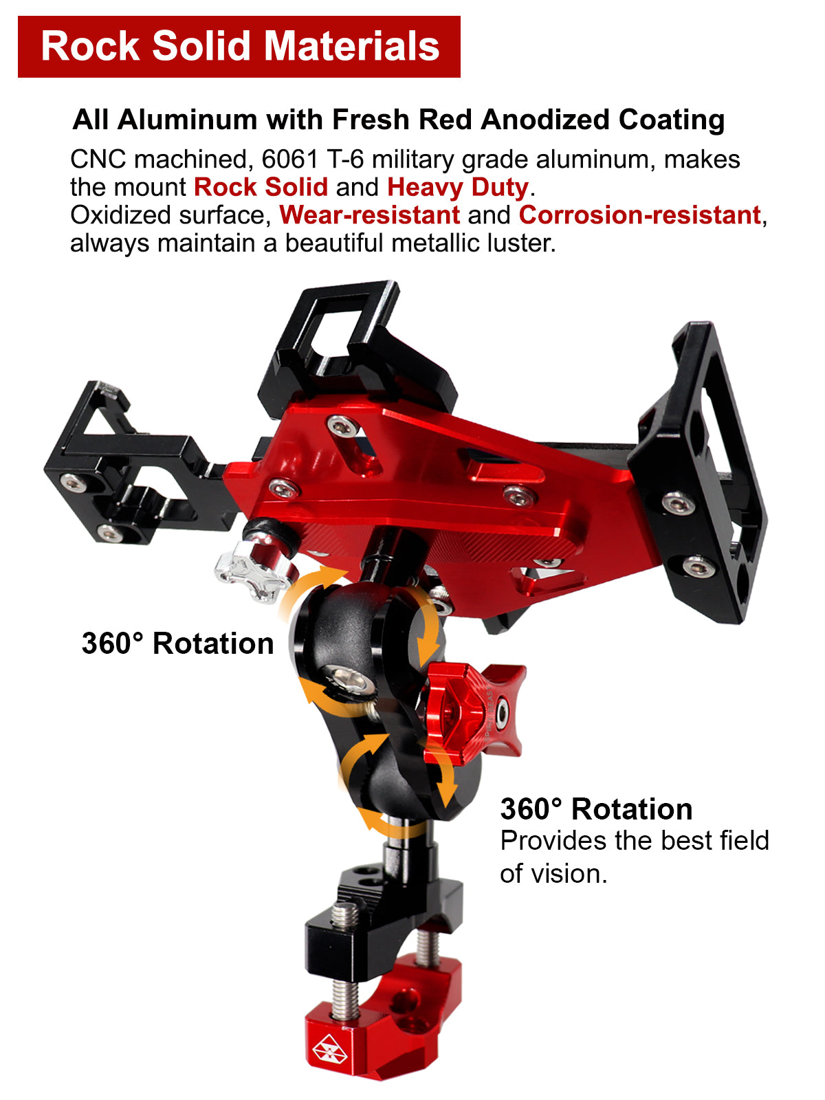 All Metal Motorcycle Phone Mount (Red)