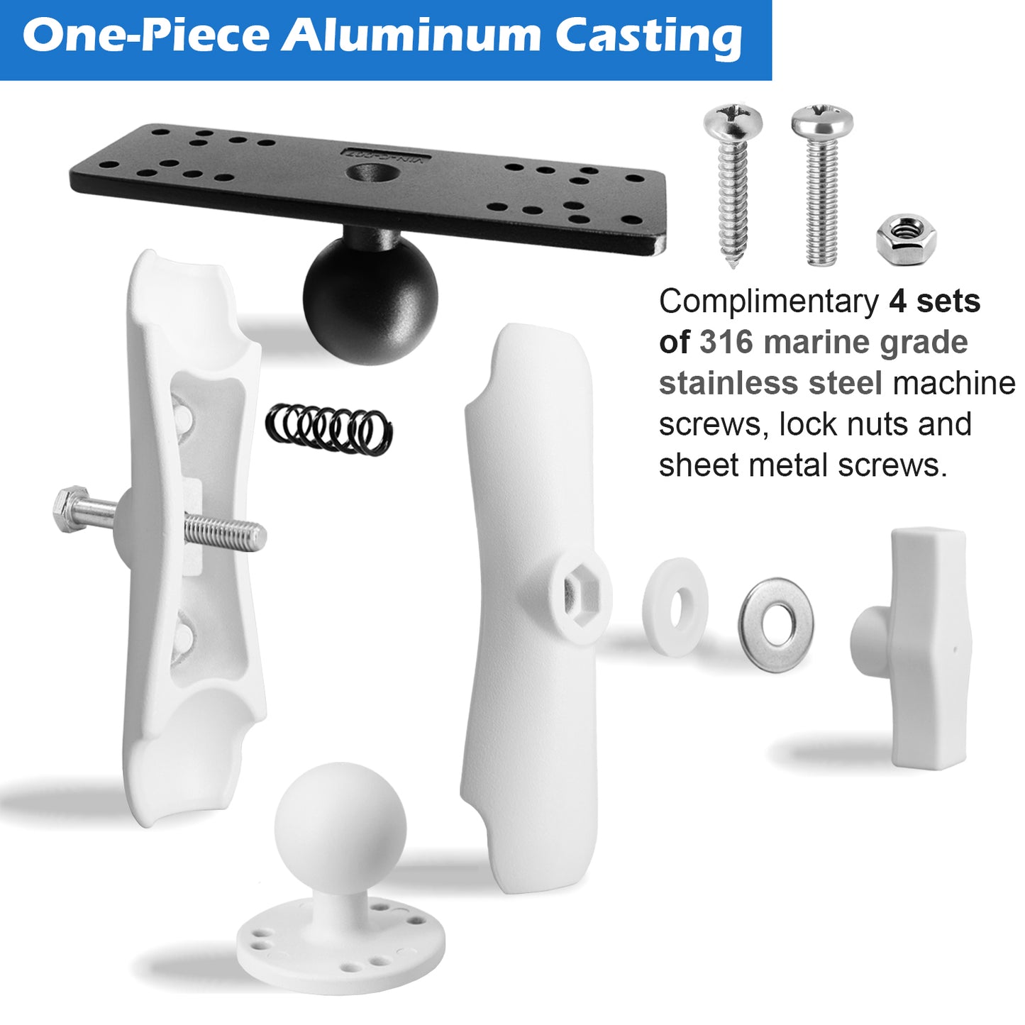 Aluminum Fish Finder Mount with 1.5" / C Size Ball, Depth Finder Mount for White Deck, Compatible with RAM Mounts, Scotty C Size Accessories, Compatible with Garmin, Lowrance and More