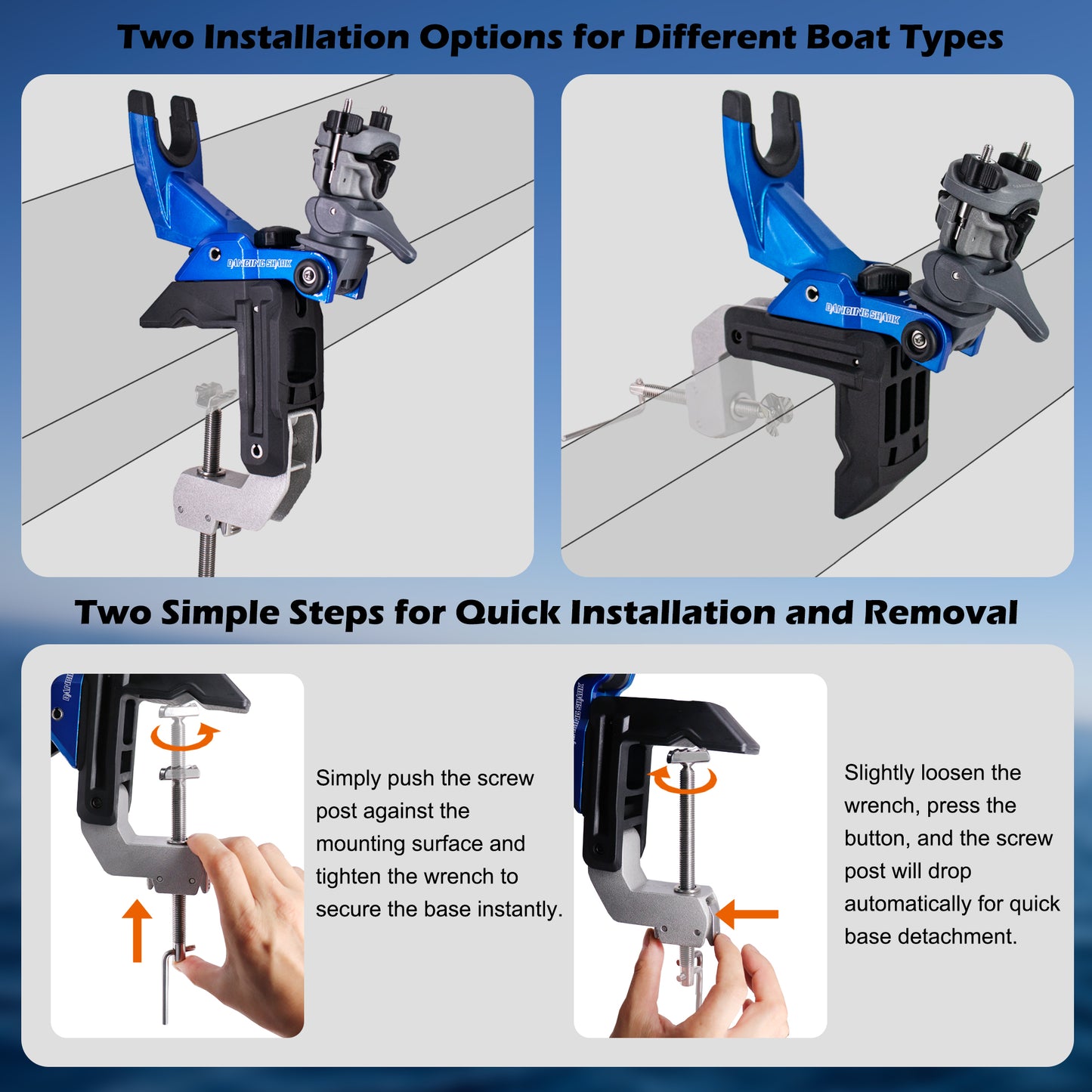 WINDFRD Offshore Trolling Fishing Rod Holder with Enlarge Clamp for Boat, Heavy-Duty for Big Game Fishing Rod, Innovative 1S Quick Releas