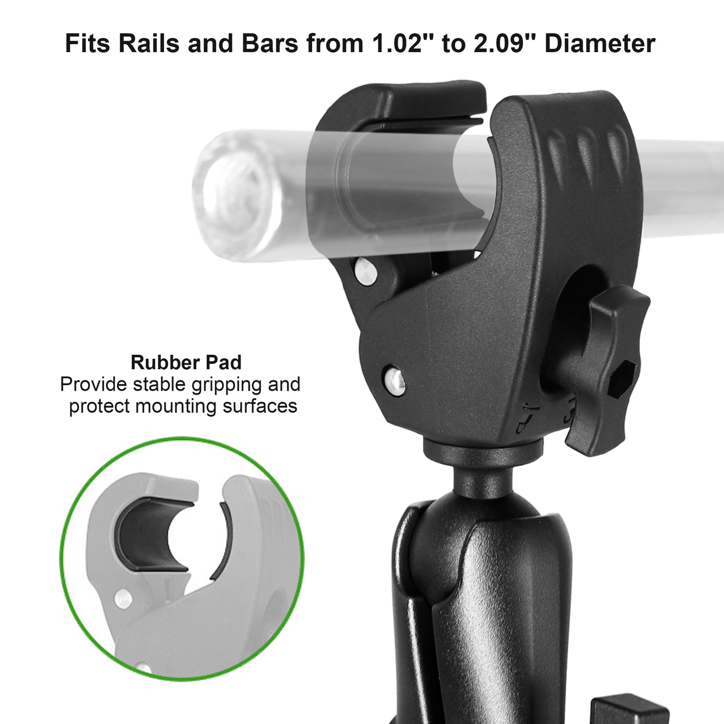 Support stabilisateur de moteur de pêche à la traîne WINDFRD tout en aluminium, support renforcé avec boule de 1,5" pour rails de 1,09" à 2,09", réglable à 360°, compatible avec les moteurs de pêche à la traîne Minn Kota, Rhodan et autres bateaux