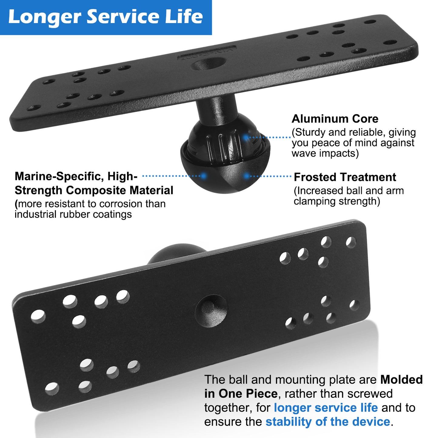 Aluminum Fish Finder Mount with 1.5" / C Size Ball, Heavy Duty 9.1" Long Arm Depth Finder Mount for Boat, High Salt Water Resistant, Compatible with Garmin, Lowrance and More