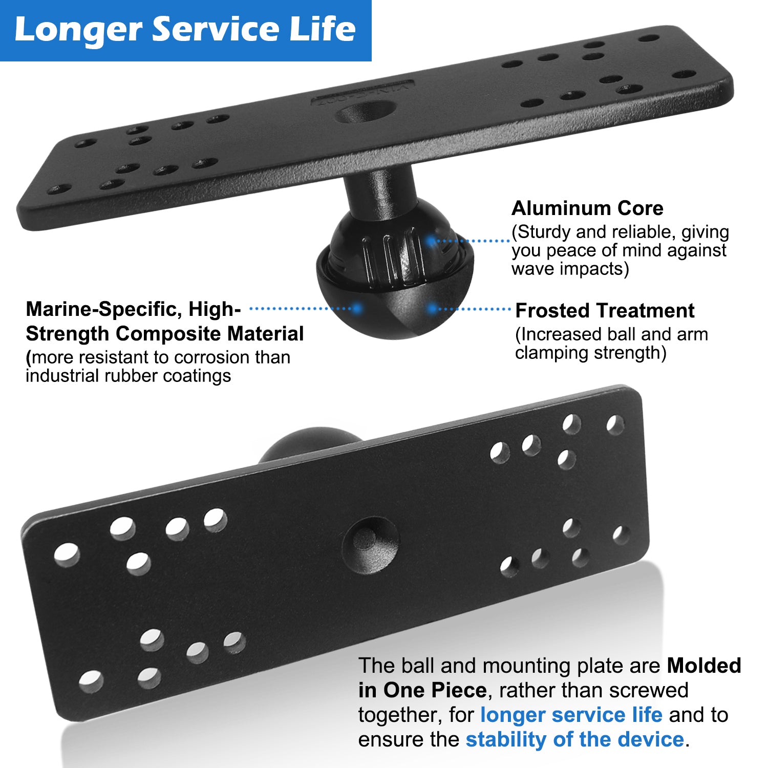 Aluminum Fish Finder Mount with 1.5" / C Size Ball, Heavy Duty 9.1" Long Arm