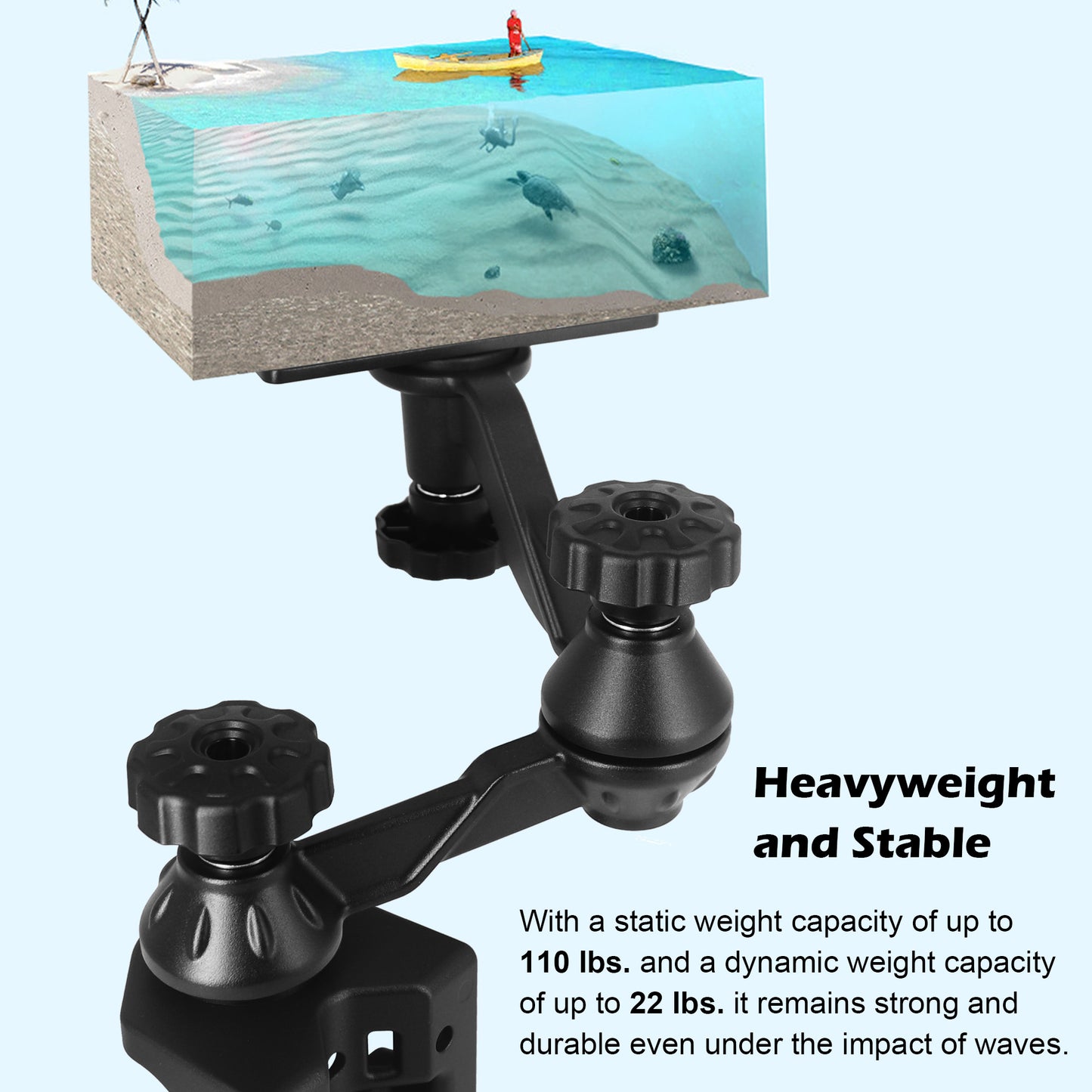 WINDFRD Aluminum Fish Finder Mount, Marine Electronics Mount with Reinforced Dual-joint 360° Swivel Adjustable Arm for 7"-16" Large Depth Finder Screen, Compatible with Garmin, Lowrance, Humminbird and More