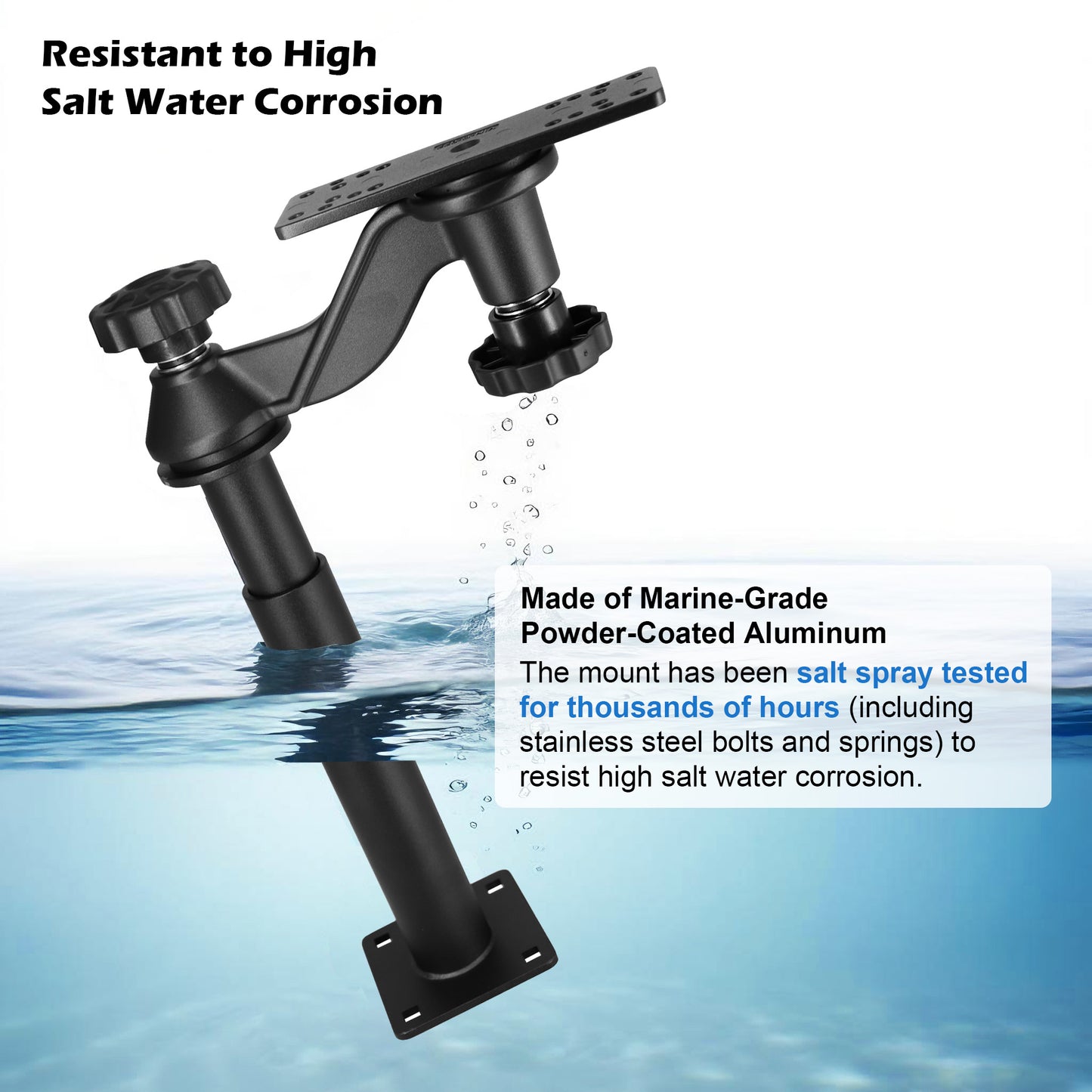 WINDFRD Aluminum Height Telescopic Fish Finder Mount, Marine Electronics Mount with Reinforced Horizontal Swing Arm for 7"-16" Large Depth Finder Display, Compatible with Garmin, Lowrance, Humminbird and More