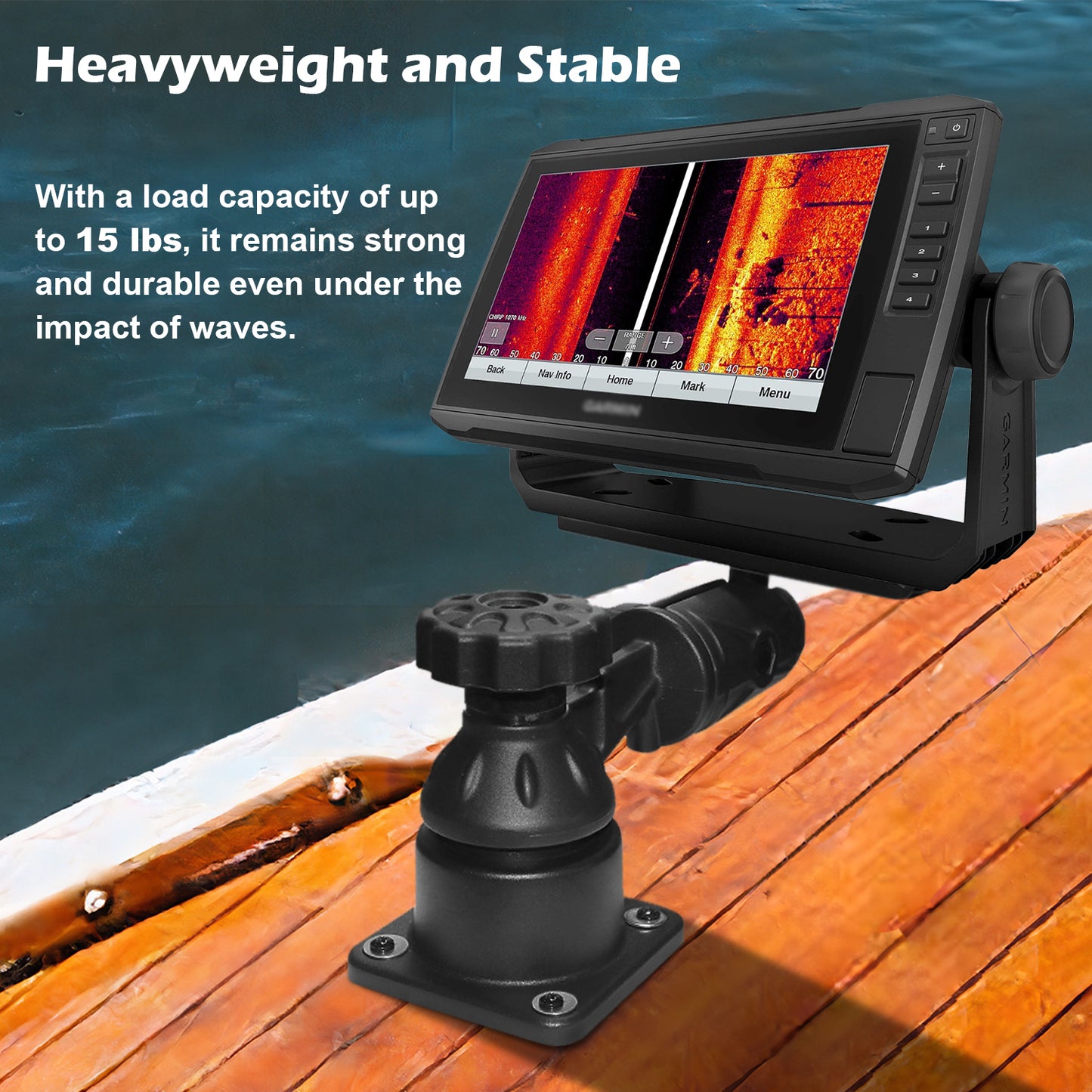 All Aluminium Fish Finder Mount with 1.5" / C Size Ball, Reinforced Arm Marine Electronic Mount, Compatible with Garmin, Lowrance and More Depth Finder(Flat Mounting)