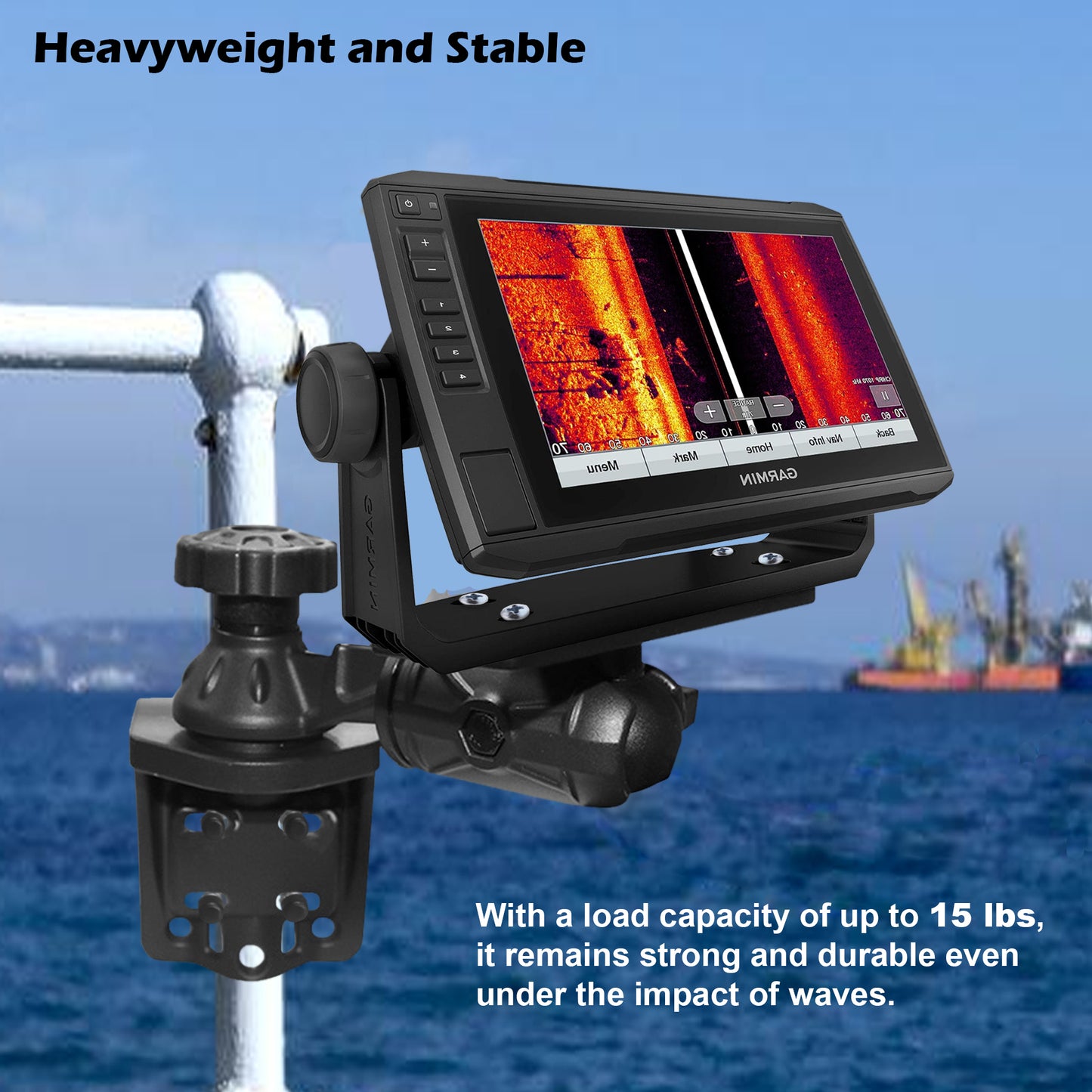WINDFRD Aluminium Fish Finder Mount with 1.5" / C Size Ball, Reinforced Arm Depth Finder Mount, Compatible with Garmin, Lowrance and More (Rails&Flat Mounting)