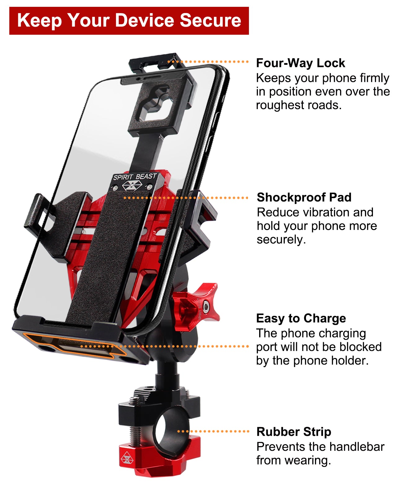 All Metal Motorcycle Phone Mount (Red)