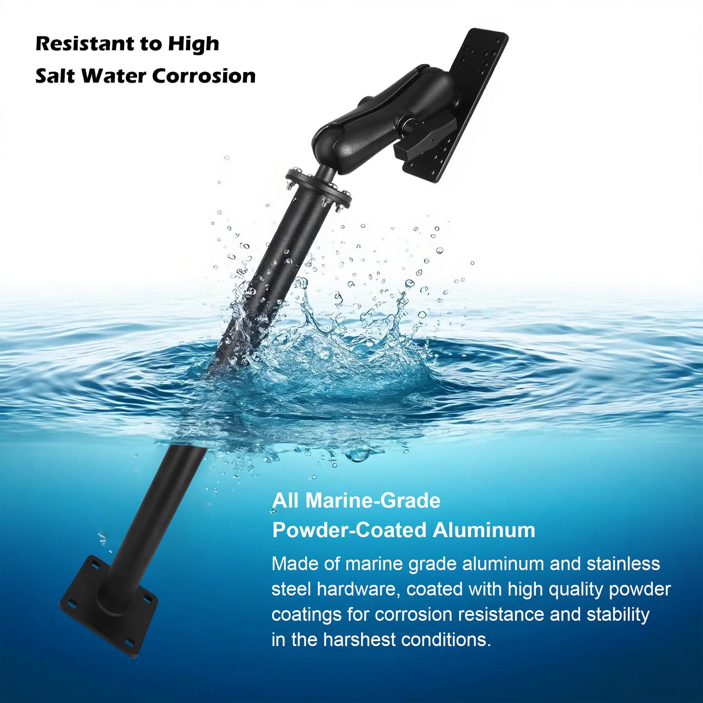 WINDFRD All Aluminum Fish Finder Mount with 17" Long Shaft and 1.5" Ball/C Size 5.9" Adjustable Arm, Marine Electronic/Depth Finder Mount, Compatible with Garmin, Lowrance, Humminbird and More