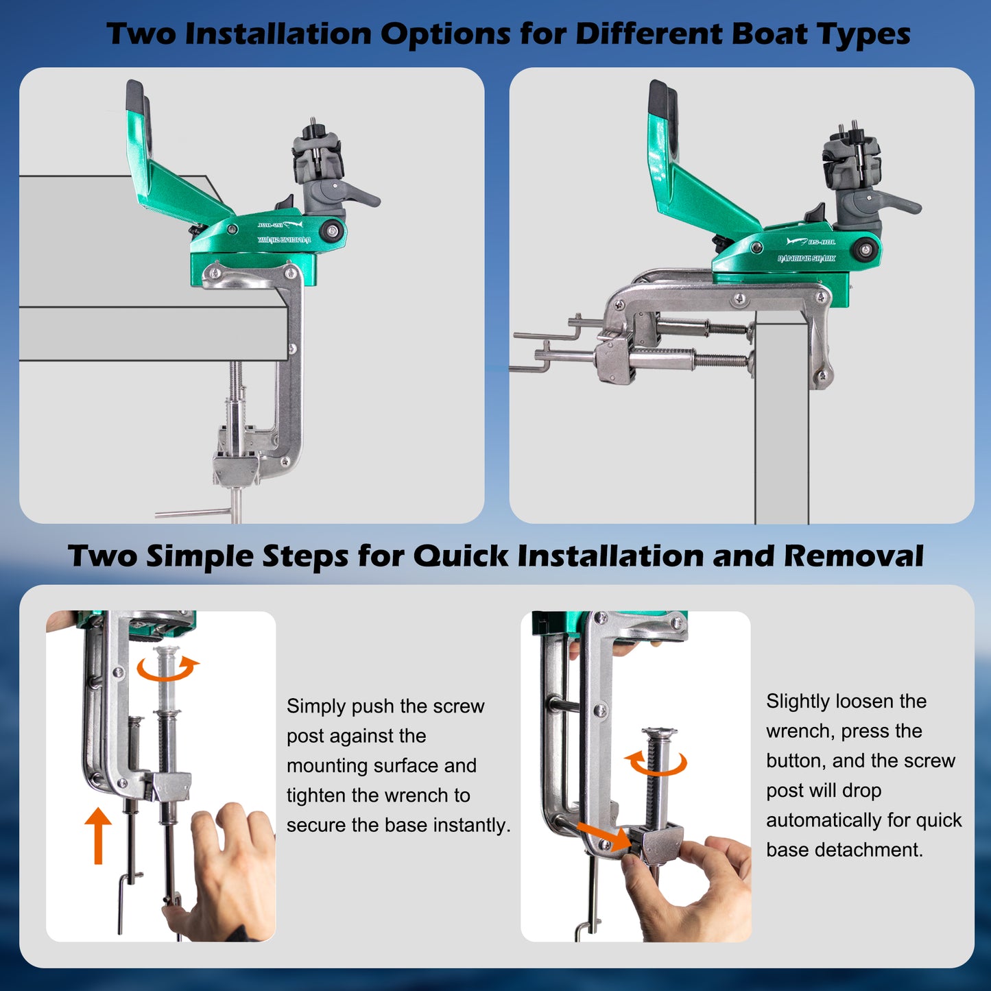 Support de canne à pêche à la traîne hauturière WINDFRD avec pince élargie pour bateau, robuste pour canne à pêche au gros, système de libération rapide innovant 1S