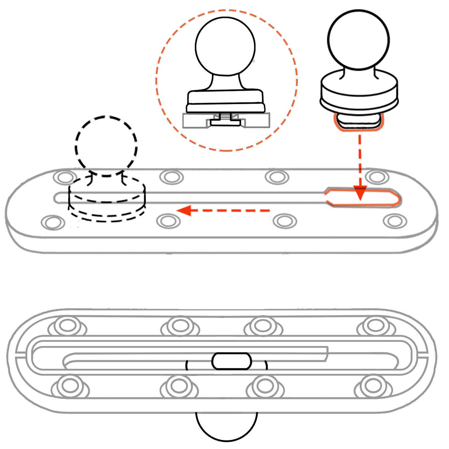 2 pcs 1.5" Track Ball Mount Base with T-Bolt Attachment for Kayak/Boat Track