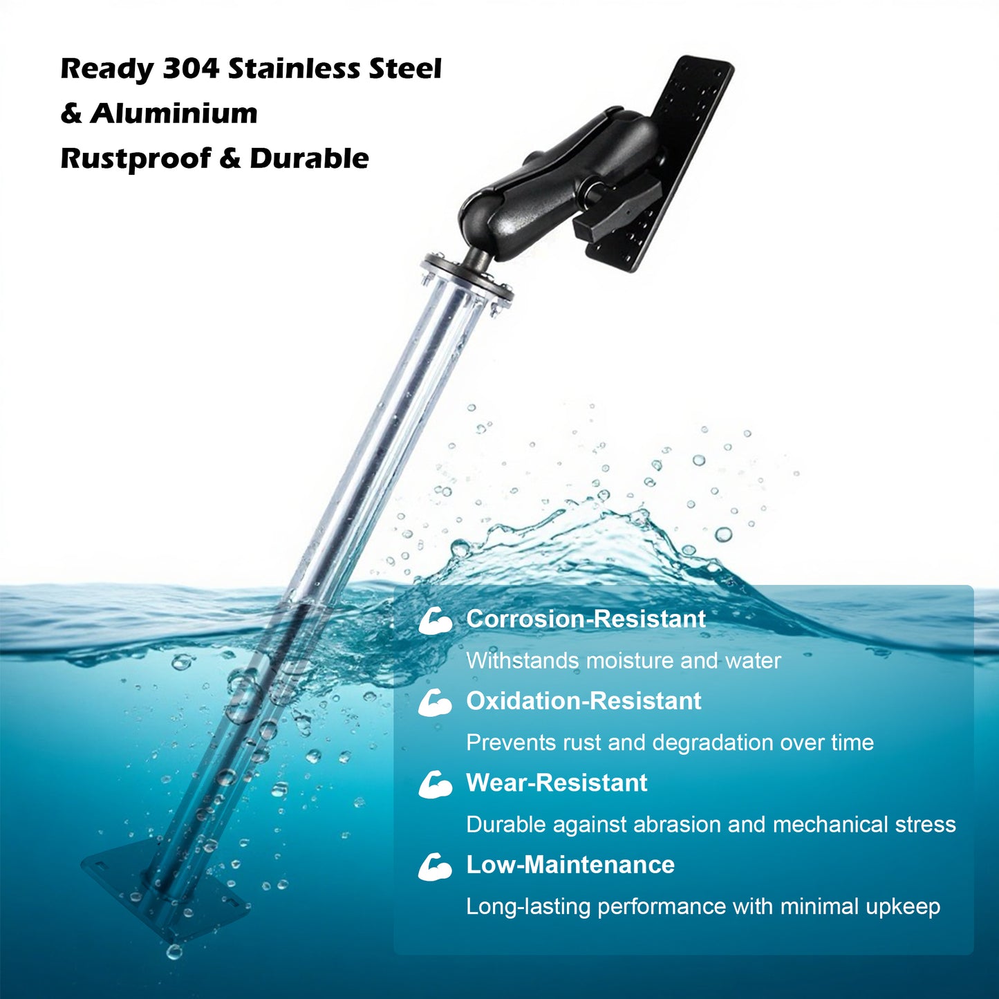 WINDFRD All 304 Stainless Steel and Aluminum Fish Finder Mount with 17" Long Shaft and 1.5" Ball/C Size 5.9" Adjustable Arm, Marine Electronic/Depth Finder Mount, Compatible with Garmin, Lowrance, Humminbird and More