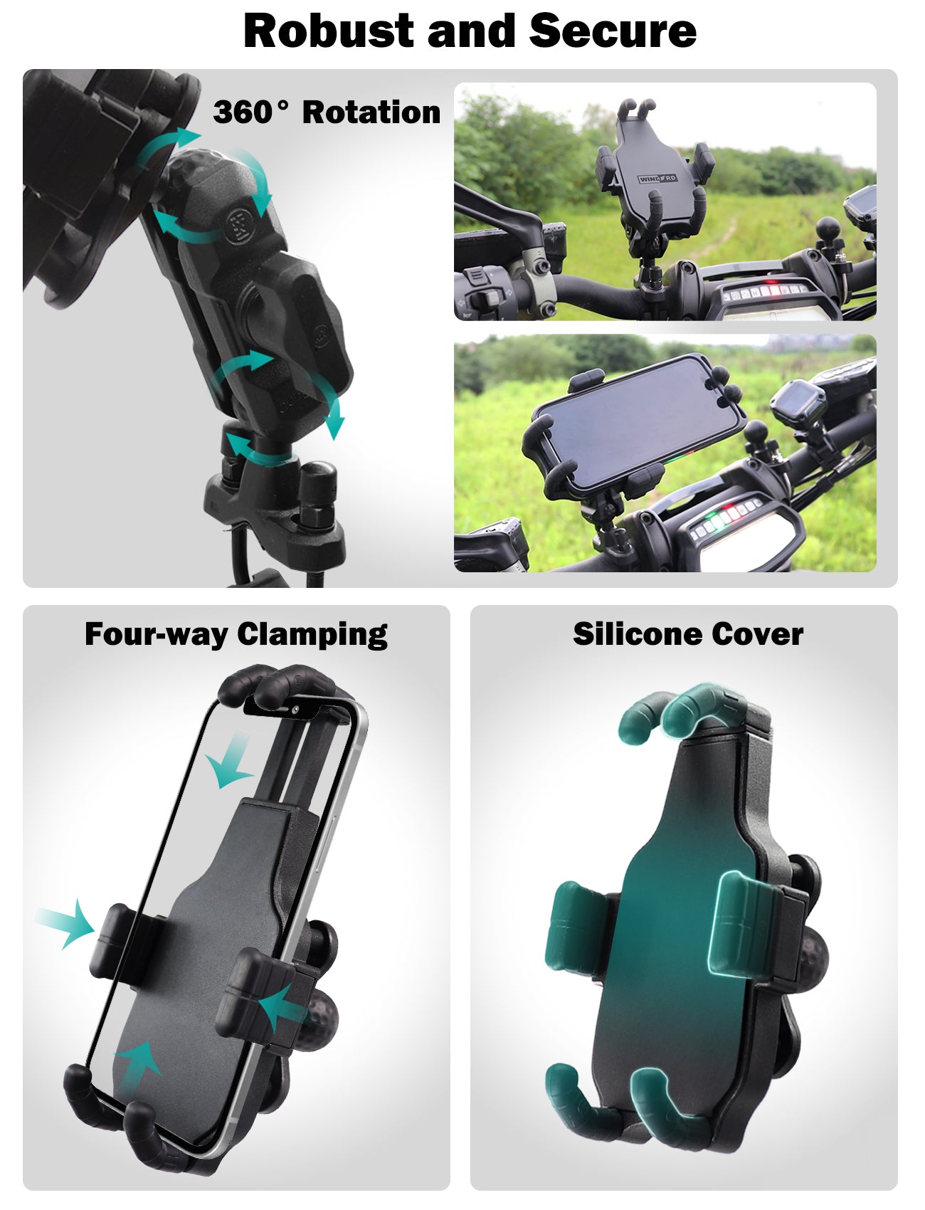 Support de téléphone pour guidon de moto avec amortisseur de vibrations