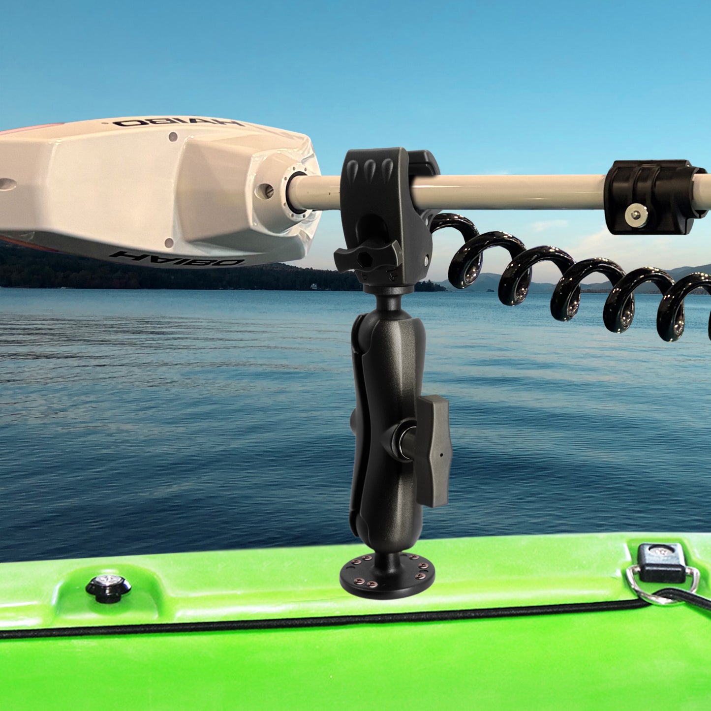 Support stabilisateur de moteur de pêche à la traîne WINDFRD tout en aluminium, support renforcé avec boule de 1,5" pour rails de 1,09" à 2,09", réglable à 360°, compatible avec les moteurs de pêche à la traîne Minn Kota, Rhodan et autres bateaux