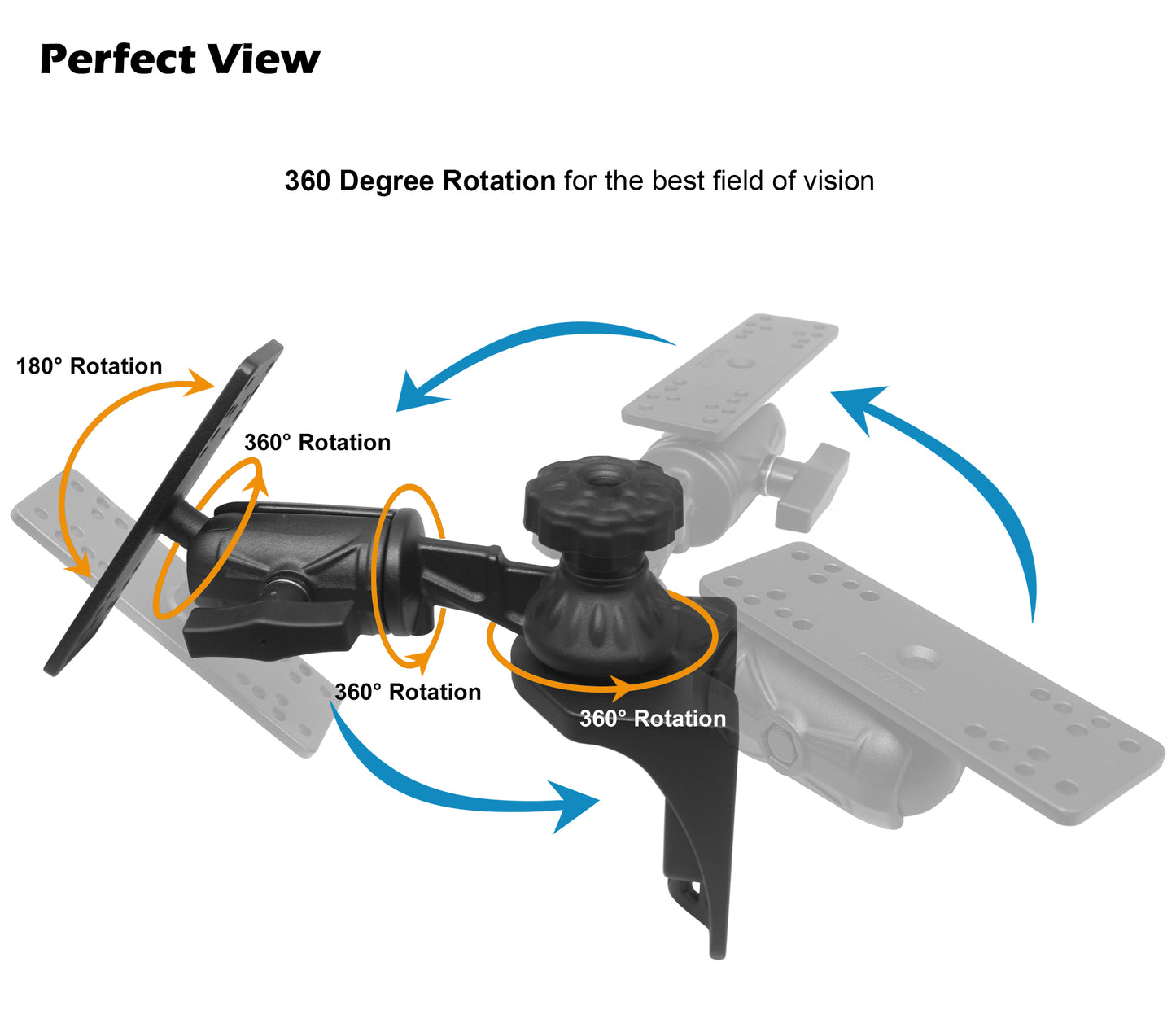 WINDFRD Aluminium Fish Finder Mount with 1.5" / C Size Ball, Reinforced Arm Depth Finder Mount, Compatible with Garmin, Lowrance and More (Rails&Flat Mounting)