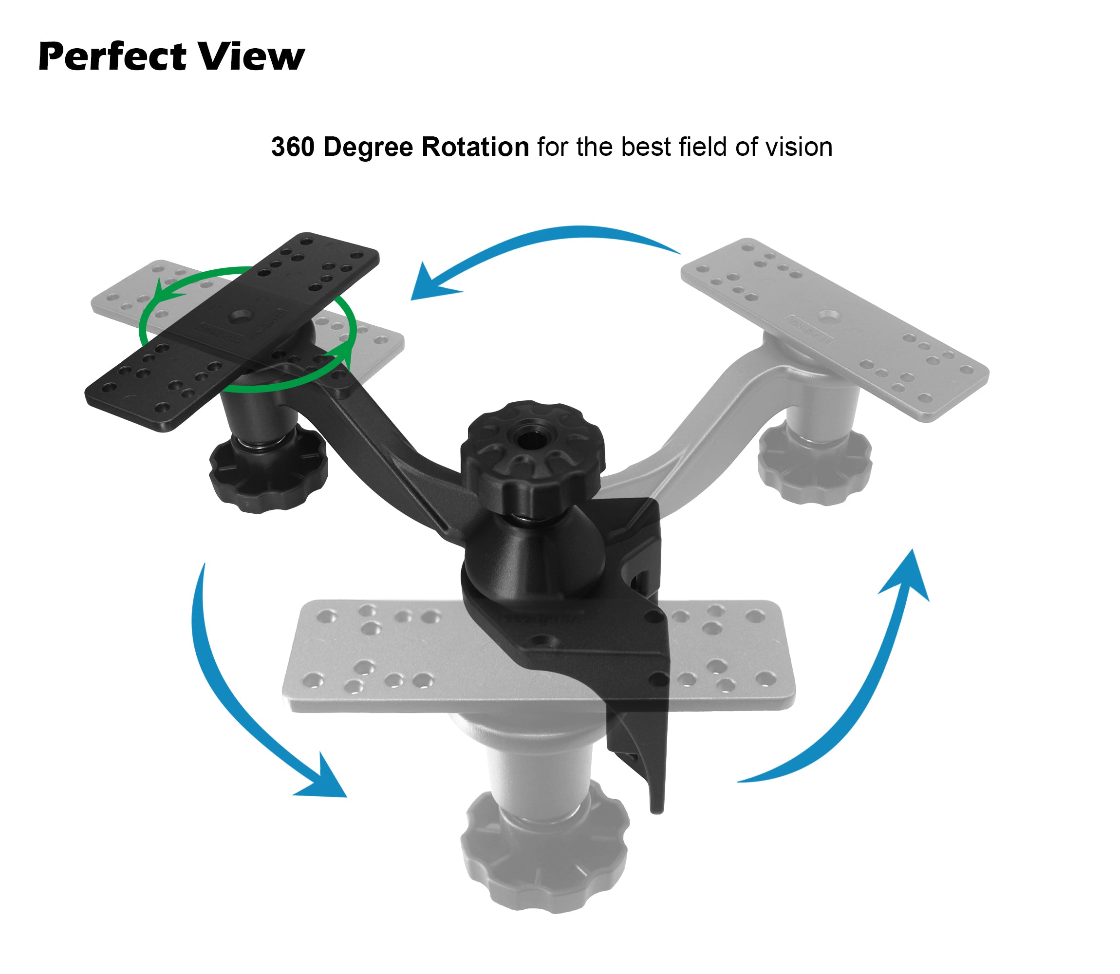All Aluminium Fish Finder/Chartplotter Mount, 360° Swivel Adjustable, Securely Holds 7" to 16" Screens (Rails&Flat Mounting)