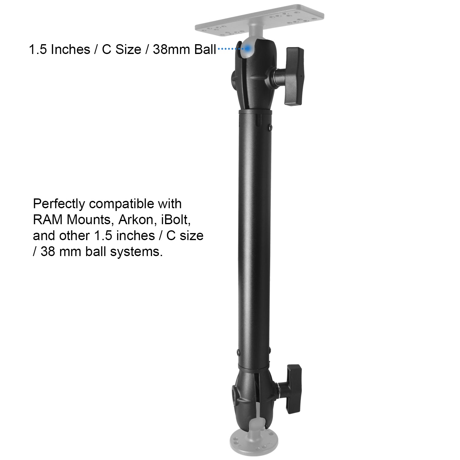 Aluminum Extension(18.3"/46.5cm) Double Socket Arm for 1.5 Inches / C Size / 38mm Ball Accessories