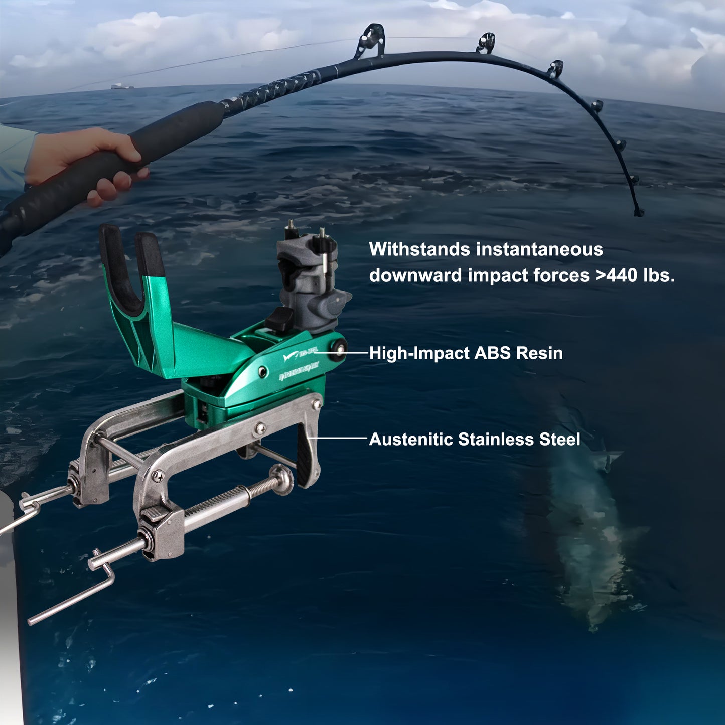 Support de canne à pêche à la traîne hauturière WINDFRD avec pince élargie pour bateau, robuste pour canne à pêche au gros, système de libération rapide innovant 1S