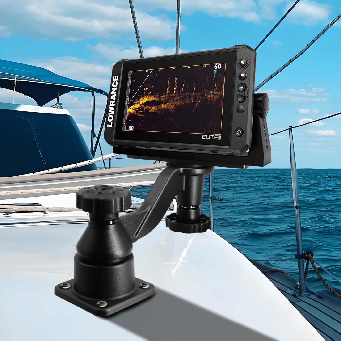 WINDFRD All Aluminium Fish Finder & Chartplotter Mount, Reinforced Arm Marine Electronic Mount, Compatible with Garmin, Lowrance and More Depth Finder