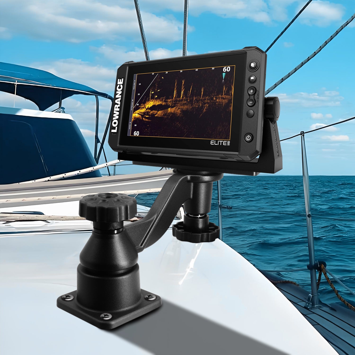All Aluminium Fish Finder/Chartplotter Mount, 360° Swivel Adjustable, Securely Holds 7" to 16" Screens (Flat Mounting)