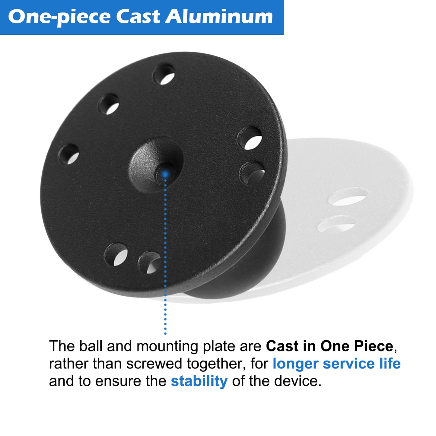 Plaque ronde en aluminium WINDFRD avec trou AMPS de 1,5", accessoires de montage réglables pour tablettes/sondeurs, compatible avec RAM, Arkon, iBolt et plus encore. Bras à double douille sphérique de 1,5 pouces/taille C.