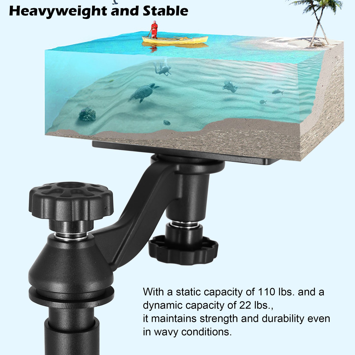 WINDFRD Aluminum Height Telescopic Fish Finder Mount, Marine Electronics Mount with Reinforced Horizontal Swing Arm for 7"-16" Large Depth Finder Display, Compatible with Garmin, Lowrance, Humminbird and More