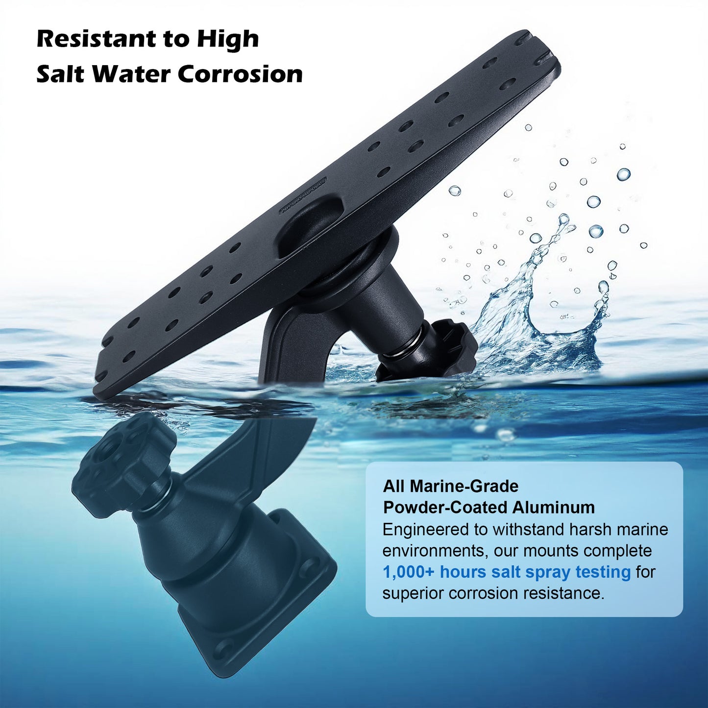 WINDFRD All Aluminium Fish Finder Mount for 9" to 12" Large Fishfinder, Reinforced Arm Marine Electronic Mount, Compatible with Garmin, Lowrance and More Depth Finder