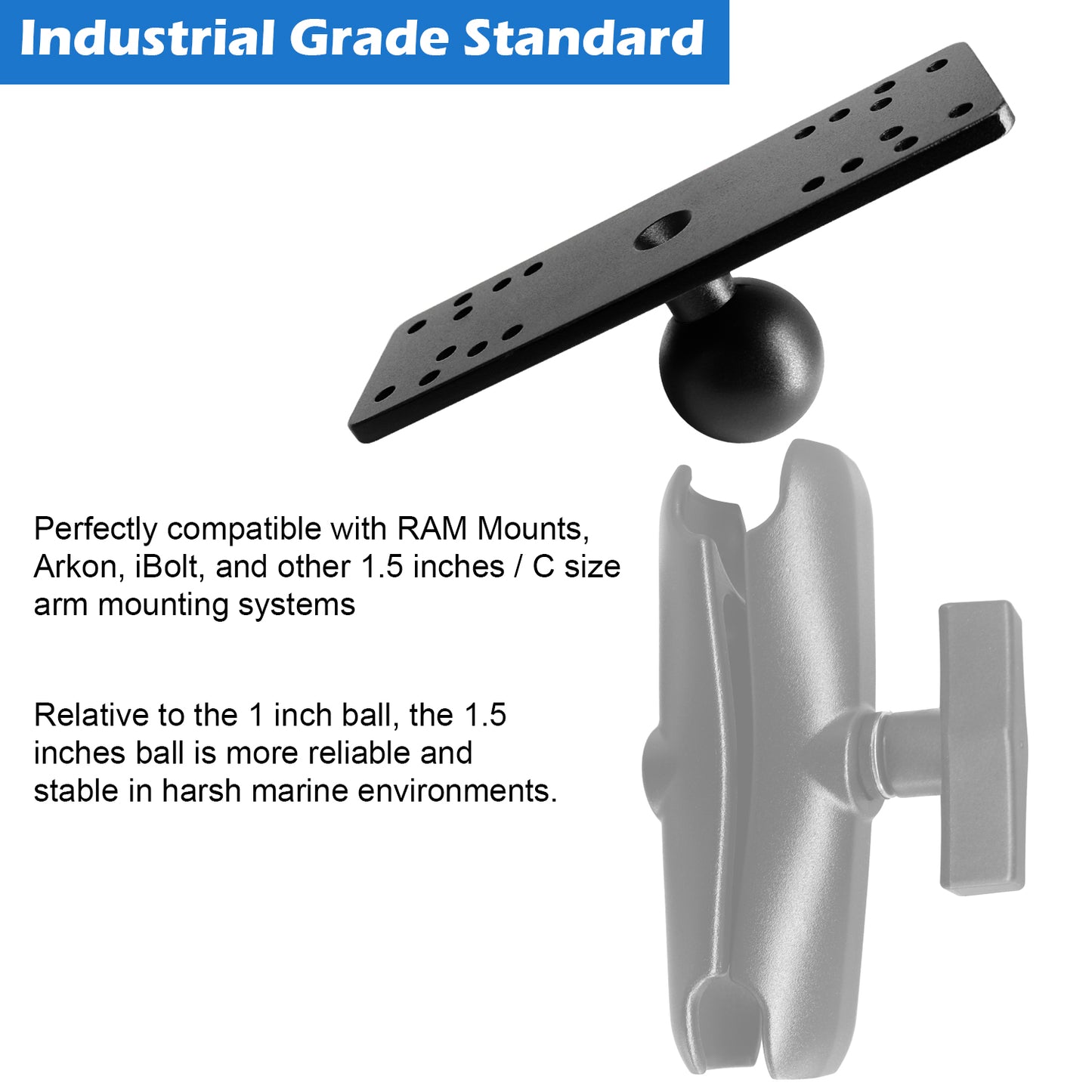 Aluminum Fish Finder Mount with 1.5 Inches/C Size / 38mm Ball, Universal Mounting Plate for Garmin, Lowrance and More, Compatible with RAM Mounts, Scotty, iBOLT and More Arm Visit the WINDFRD Store