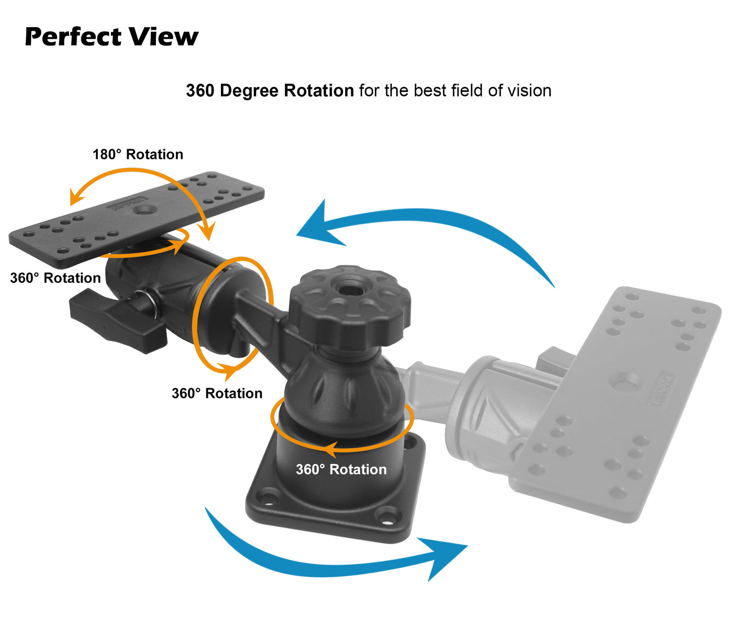 All Aluminium Fish Finder Mount with 1.5" / C Size Ball, Reinforced Arm Marine Electronic Mount, Compatible with Garmin, Lowrance and More Depth Finder(Flat Mounting)