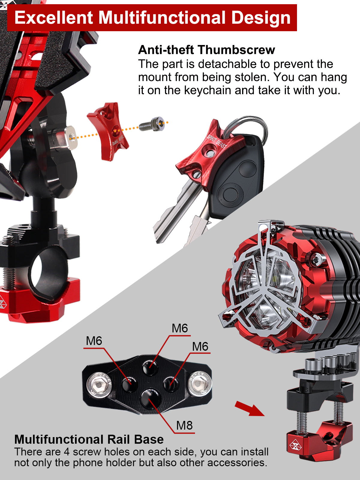 All Metal Motorcycle Phone Mount (Red)