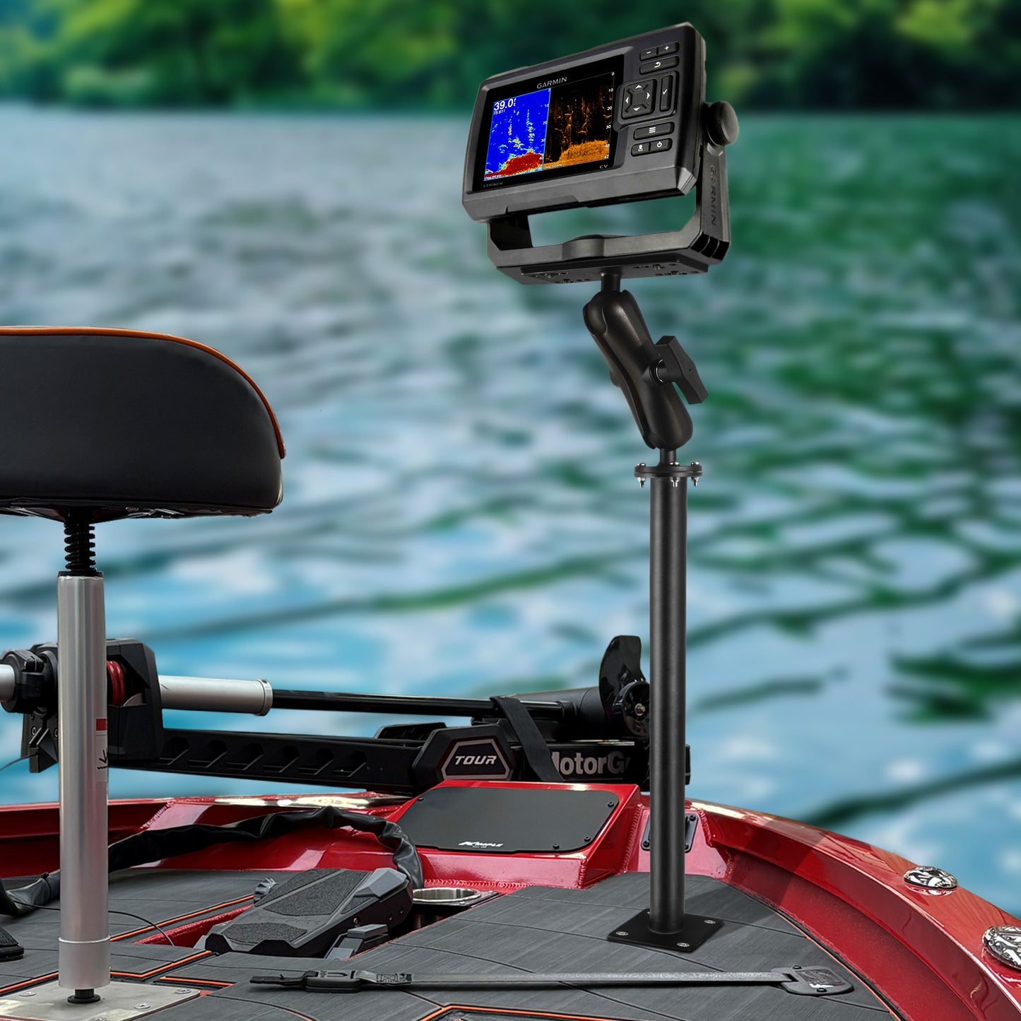WINDFRD All Aluminum Fish Finder Mount with 17" Long Shaft and 1.5" Ball/C Size 5.9" Adjustable Arm, Marine Electronic/Depth Finder Mount, Compatible with Garmin, Lowrance, Humminbird and More