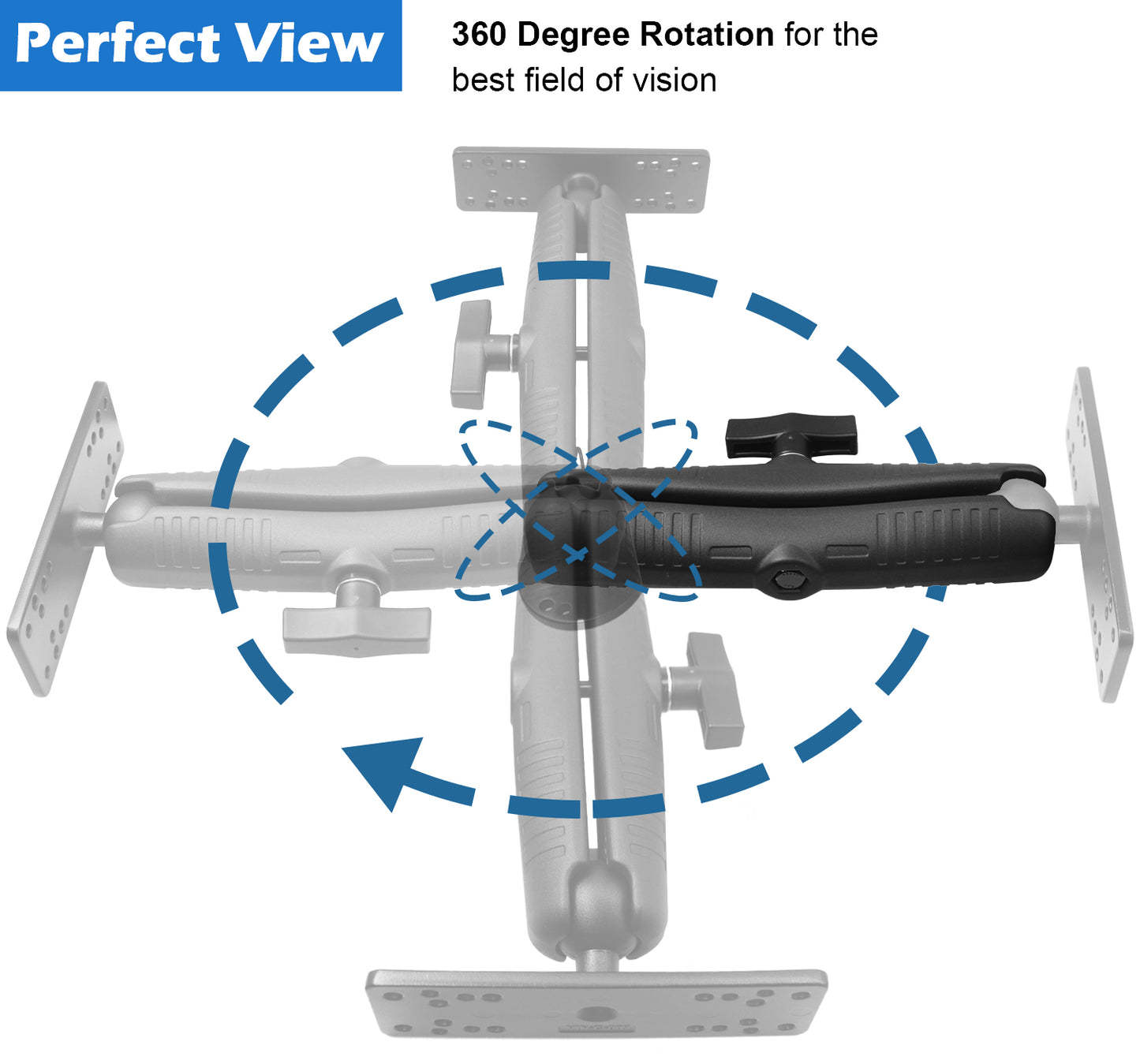 Bras à double douille WINDFRD en aluminium de 23,1 cm de long pour accessoires à rotule de 38 mm (1,5 po/taille C), pince puissante, robuste, compatible avec les supports RAM, iBolt et plus encore.