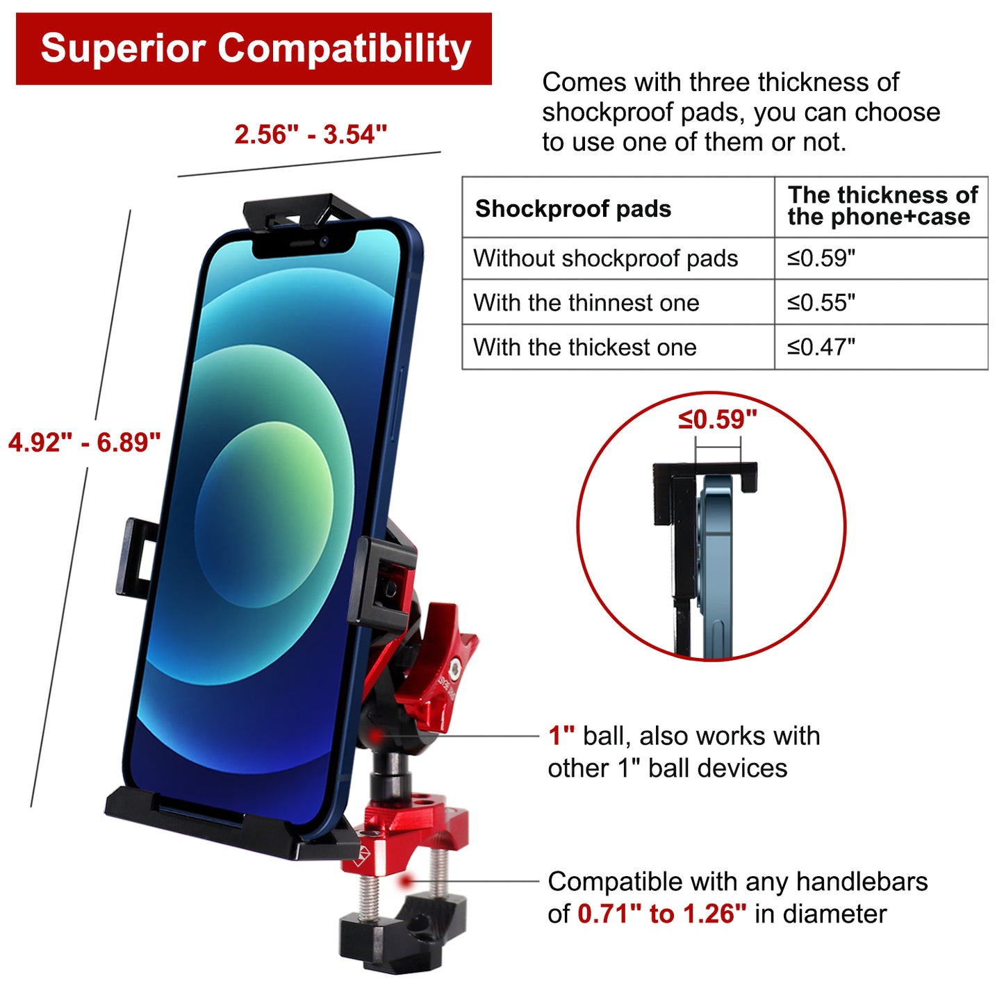 All Metal Motorcycle Phone Mount (Red)