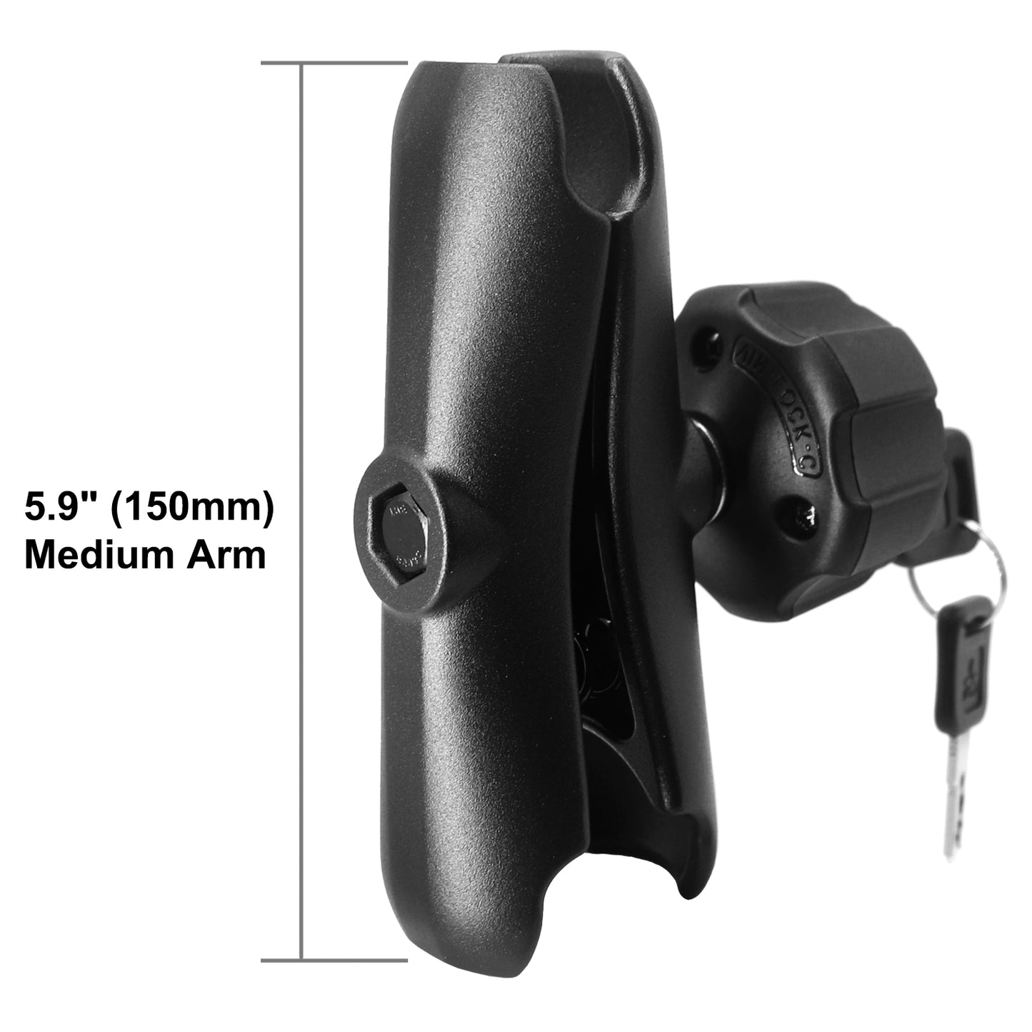 Bras à double douille WINDFRD en aluminium de 1,5" (3,8 cm) de longueur moyenne (15 cm) avec système de bouton antivol, compatible avec les supports RAM, iBolt et autres accessoires de 38 mm (taille C), pour sondeur, support de tablette et camion.
