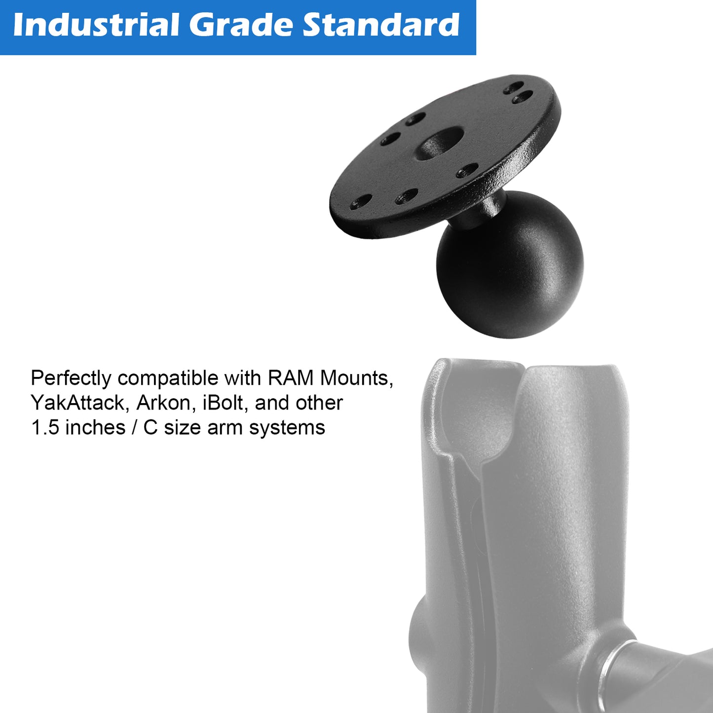 Plaque ronde en aluminium WINDFRD avec trou AMPS de 1,5", accessoires de montage réglables pour tablettes/sondeurs, compatible avec RAM, Arkon, iBolt et plus encore. Bras à double douille sphérique de 1,5 pouces/taille C.
